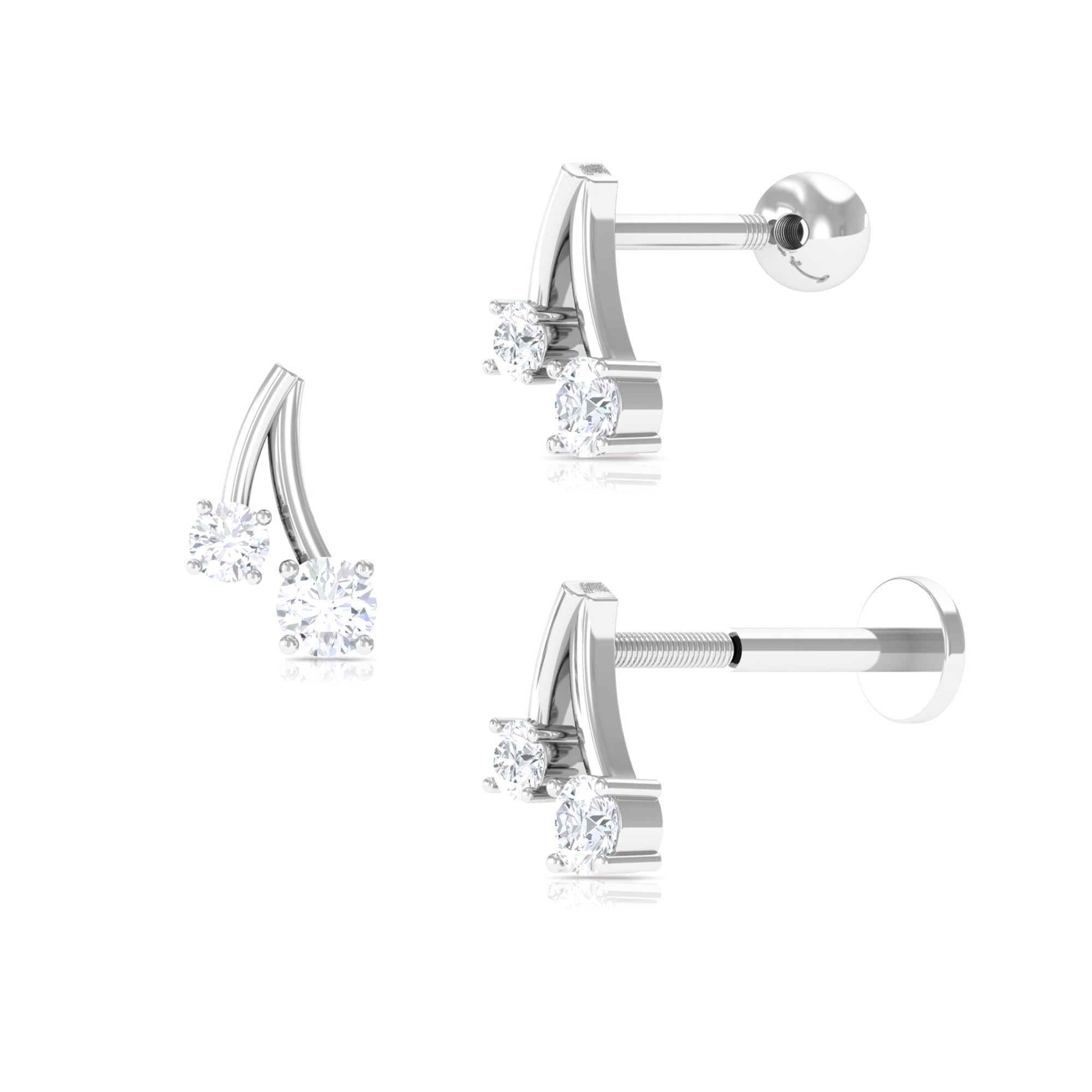 Round Moissanite Cherry Earring for Helix Piercing Moissanite - ( D-VS1 ) - Color and Clarity - Rosec Jewels