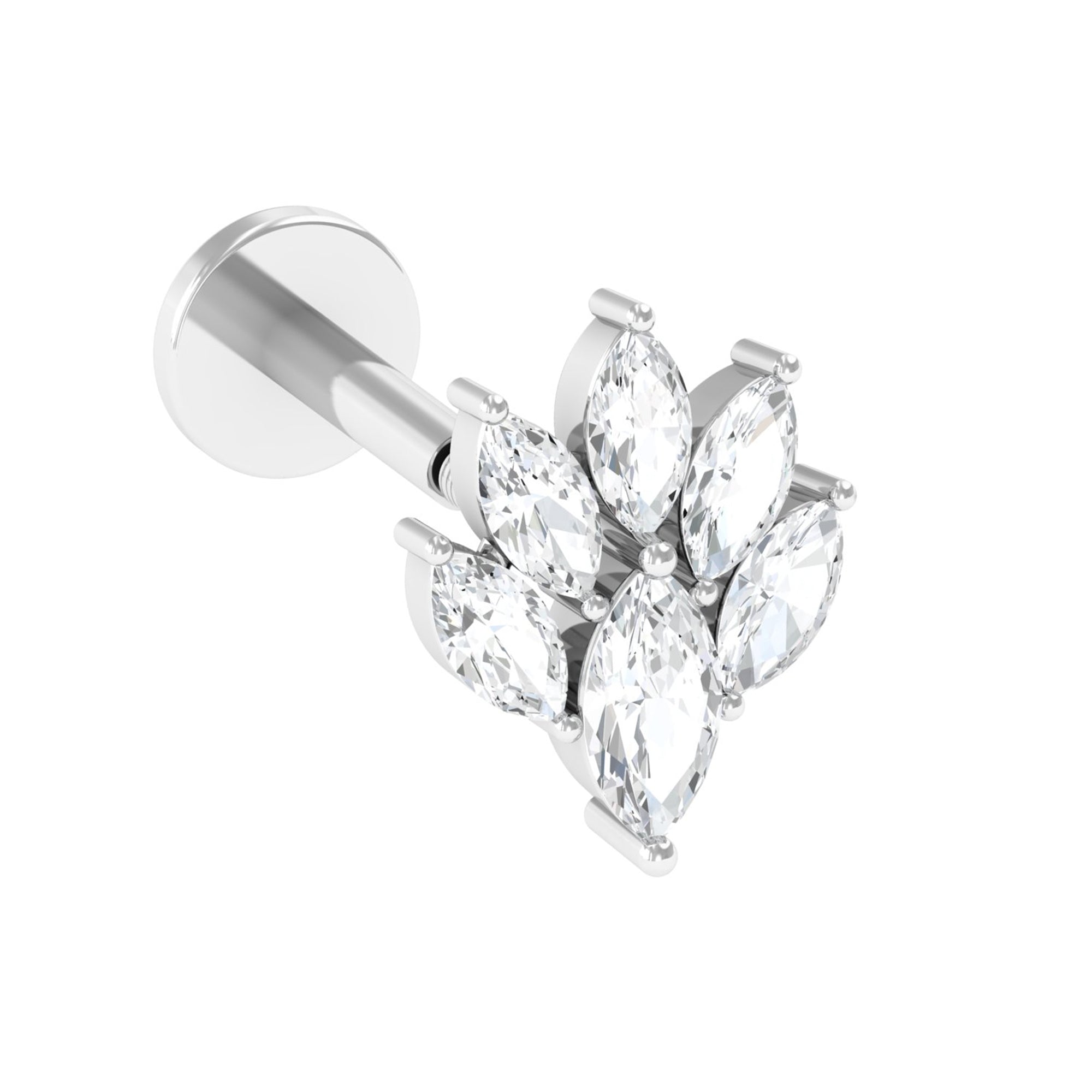 Marquise Moissanite Cluster Leaf Earring for Cartilage Piercing Moissanite - ( D-VS1 ) - Color and Clarity - Rosec Jewels