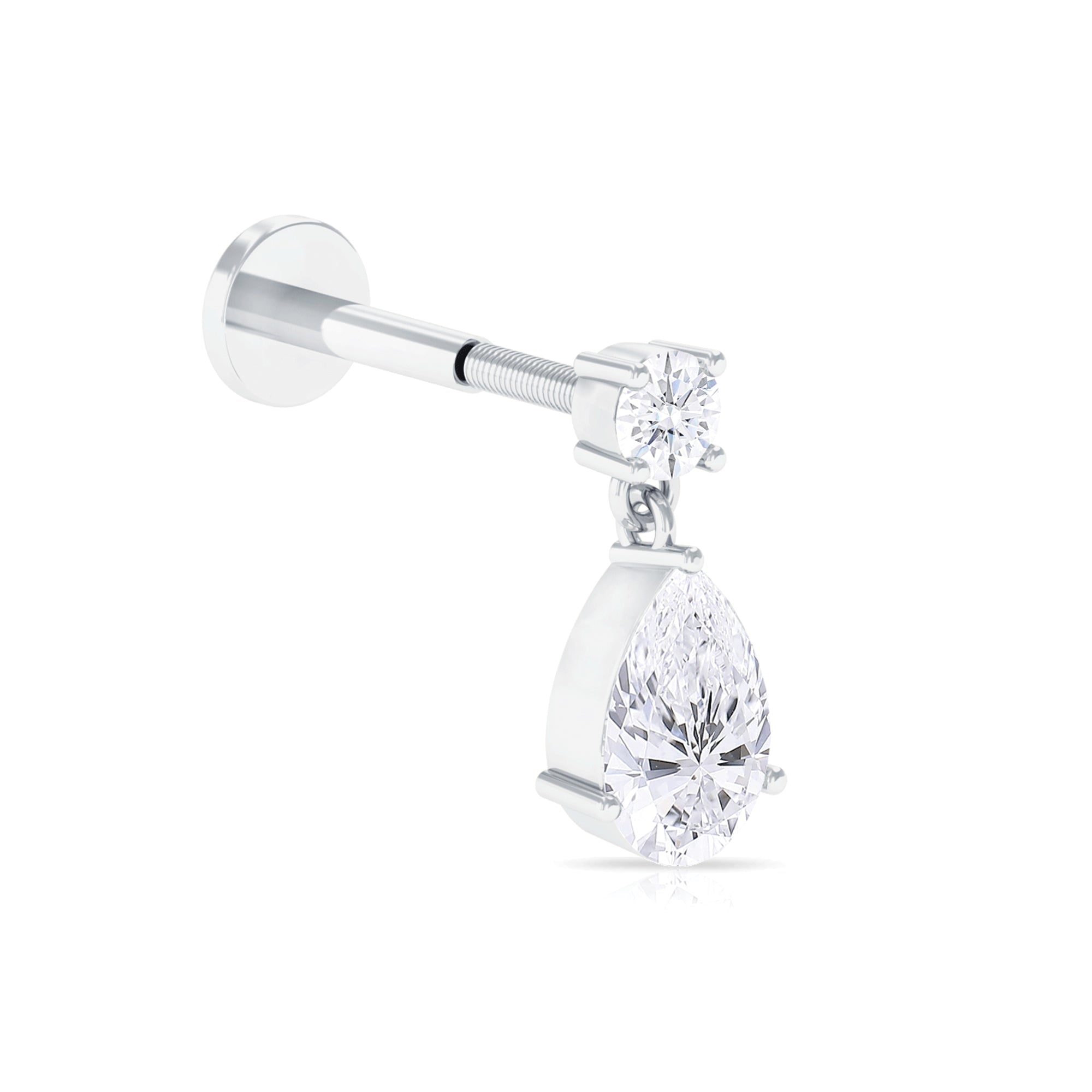 Pear and Round Cut Diamond Stud Drop Helix Earring Diamond - ( HI-SI ) - Color and Clarity - Rosec Jewels