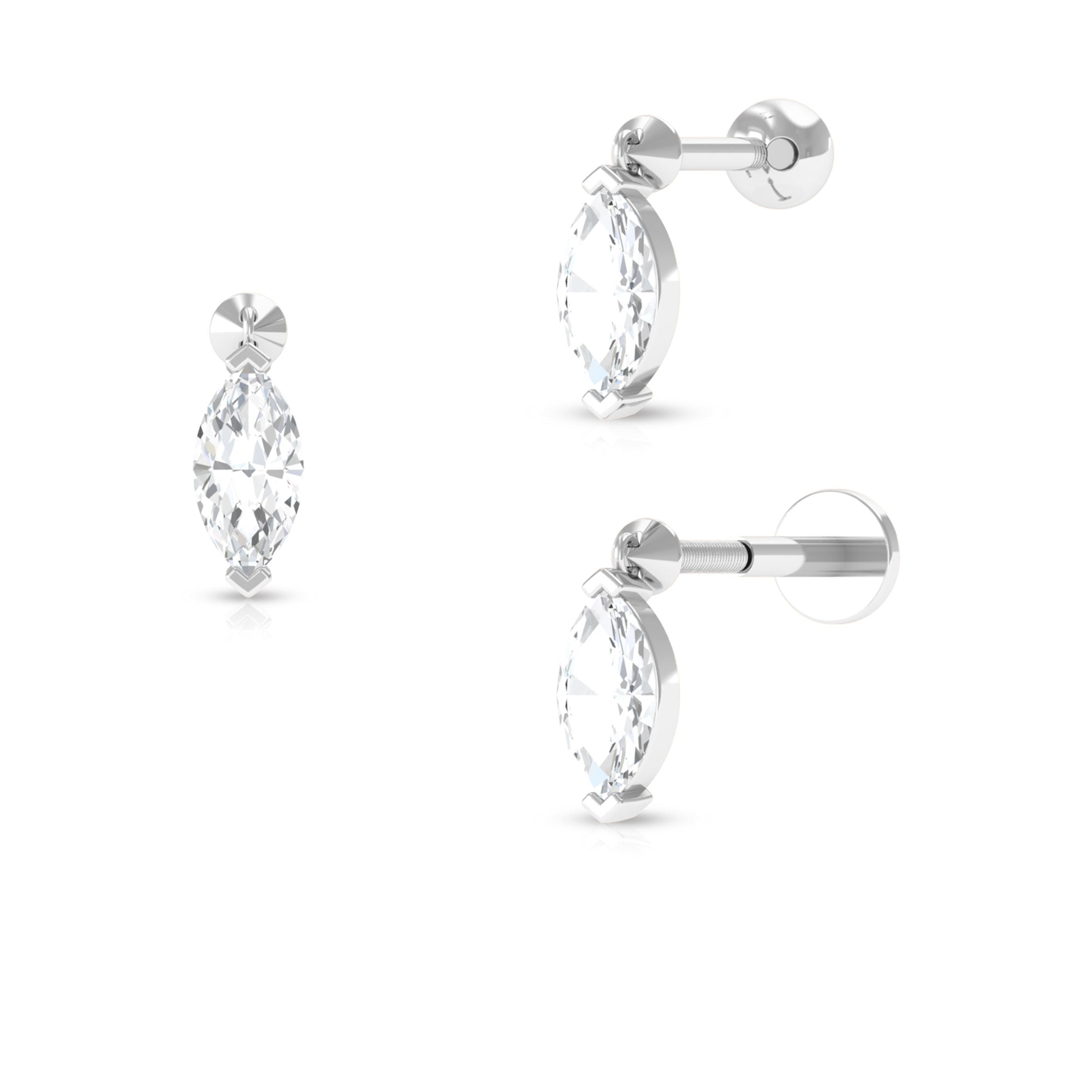 Marquise Moissanite Dangly Earring for Helix Piercing Moissanite - ( D-VS1 ) - Color and Clarity - Rosec Jewels