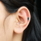 Baguette Cut Black Onyx Helix Earring in Bezel Setting AAA - Rosec Jewels