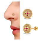 Gold Statement Nose Ring Stud with Created Ruby and Diamond Lab Created Ruby - ( AAAA ) - Quality - Rosec Jewels