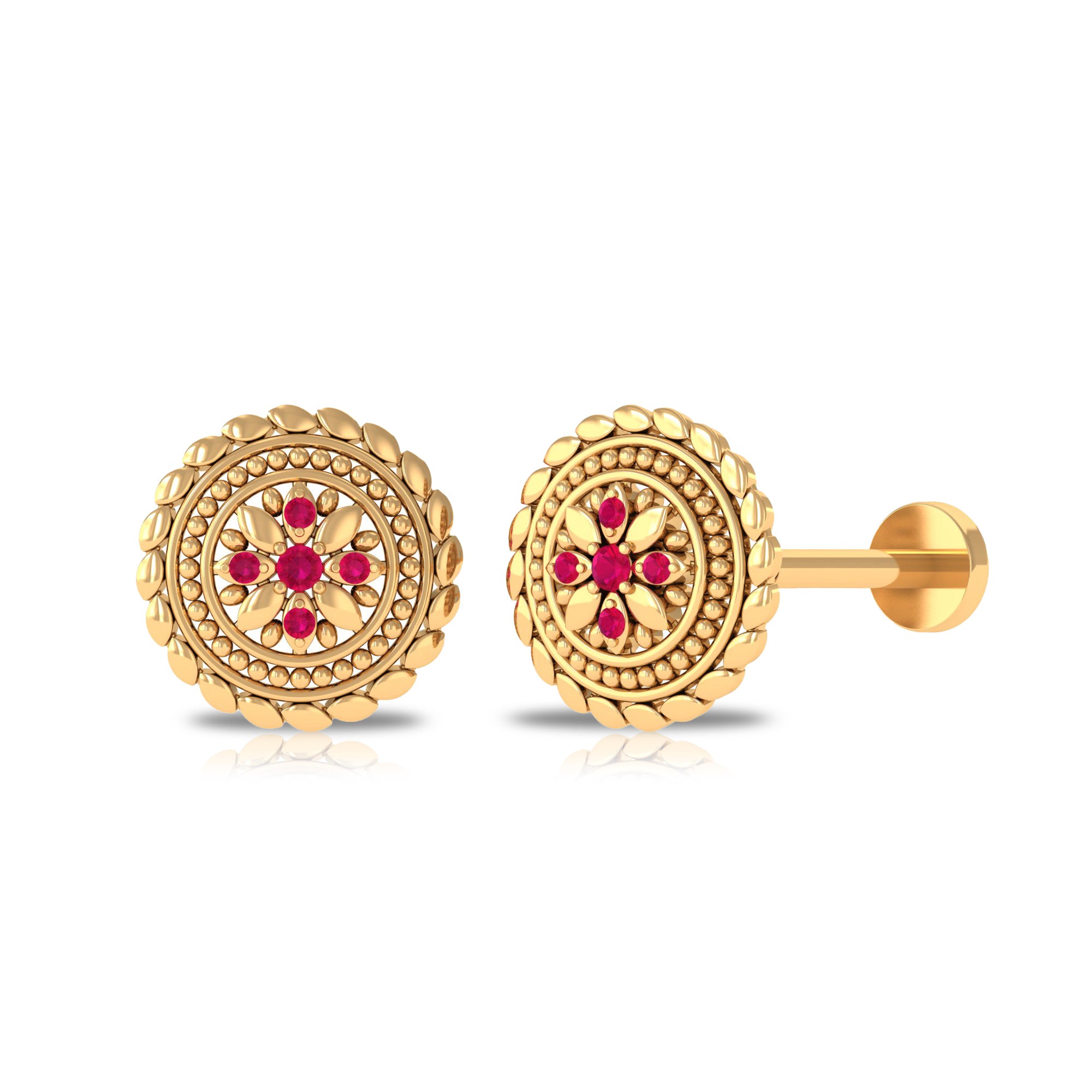 Gold Statement Nose Ring Stud with Created Ruby and Diamond Lab Created Ruby - ( AAAA ) - Quality - Rosec Jewels