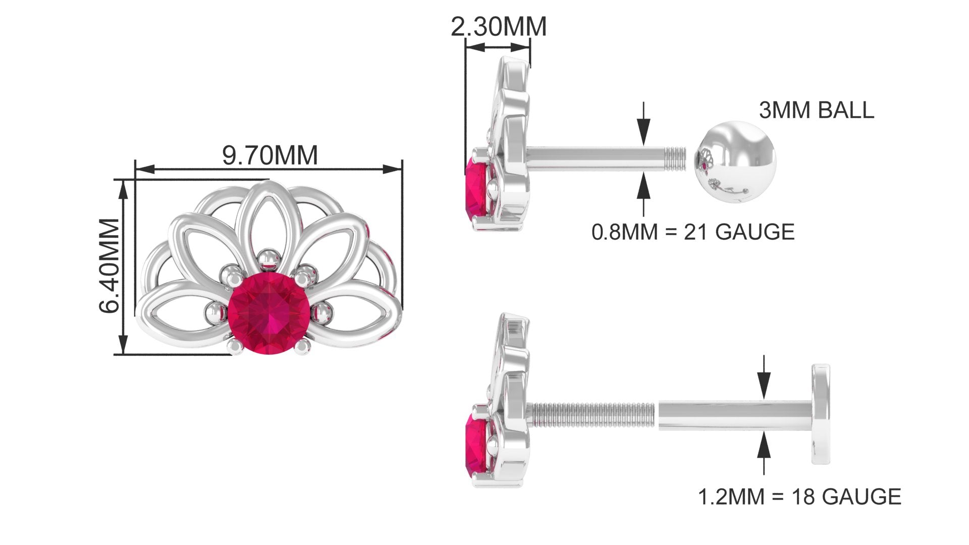 Rosec Jewels-Natural Ruby Lotus Cartilage Earring