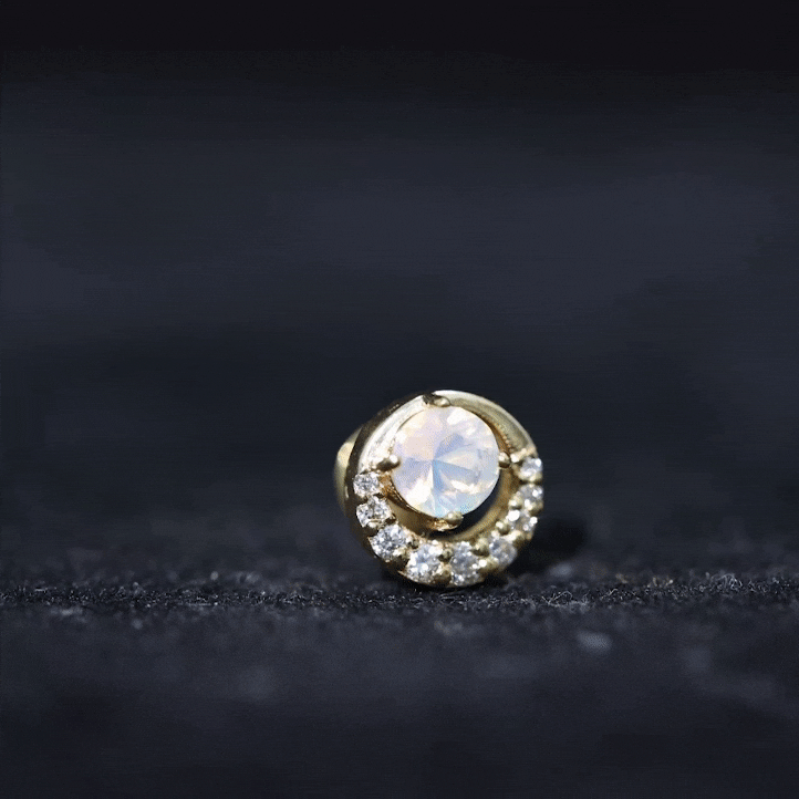 Ethiopian Opal and Diamond Circle Cartilage Earring AAA - Rosec Jewels