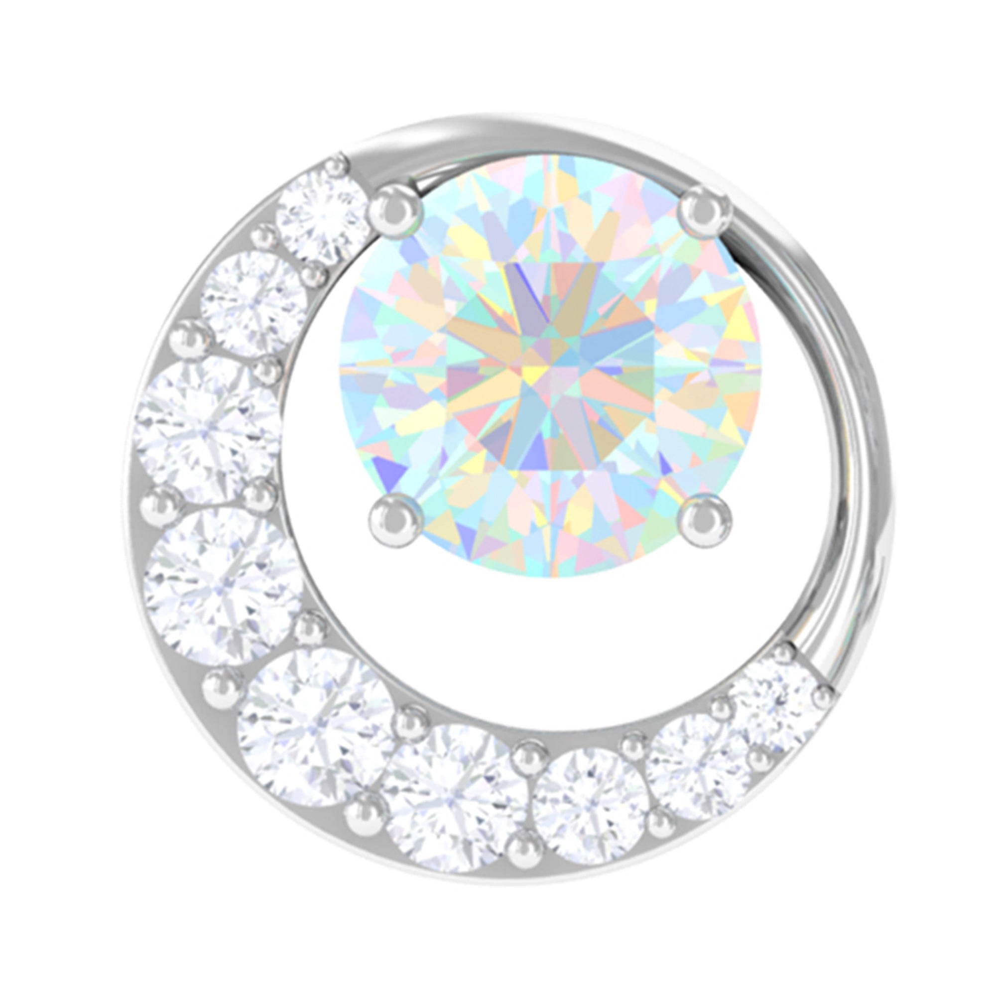 Ethiopian Opal and Diamond Circle Cartilage Earring AAA - Rosec Jewels