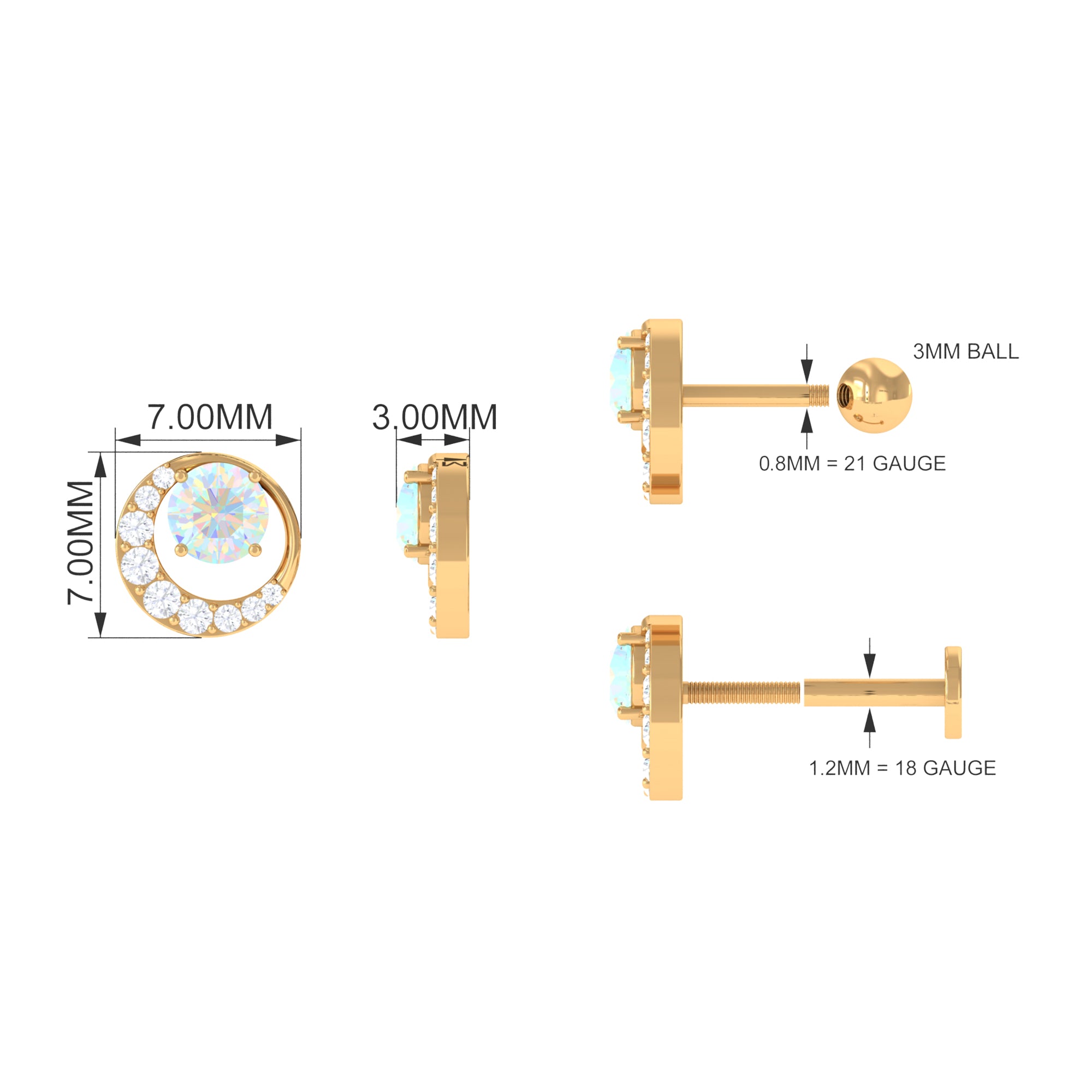 Ethiopian Opal and Diamond Circle Cartilage Earring AAA - Rosec Jewels