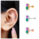 Real Amethyst and Emerald Earring for Helix Piercing AAA - Rosec Jewels