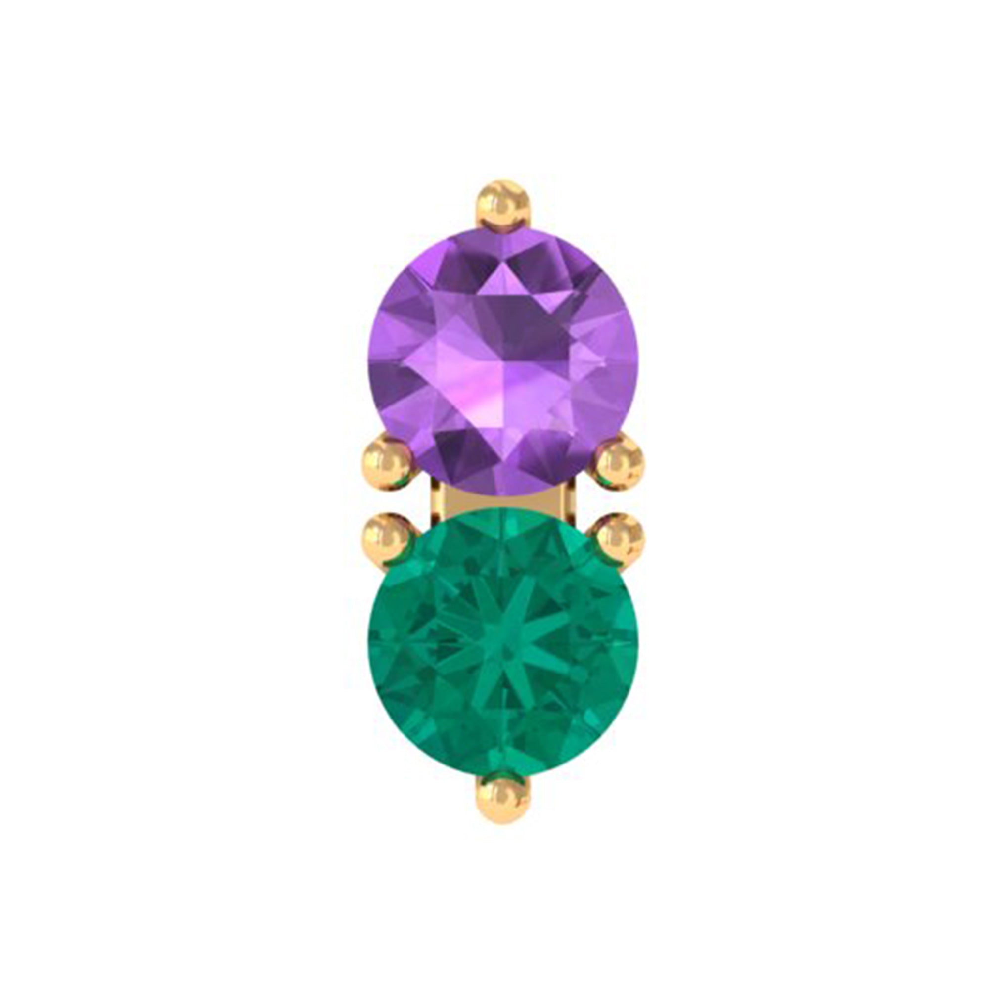 Real Amethyst and Emerald Earring for Helix Piercing AAA - Rosec Jewels