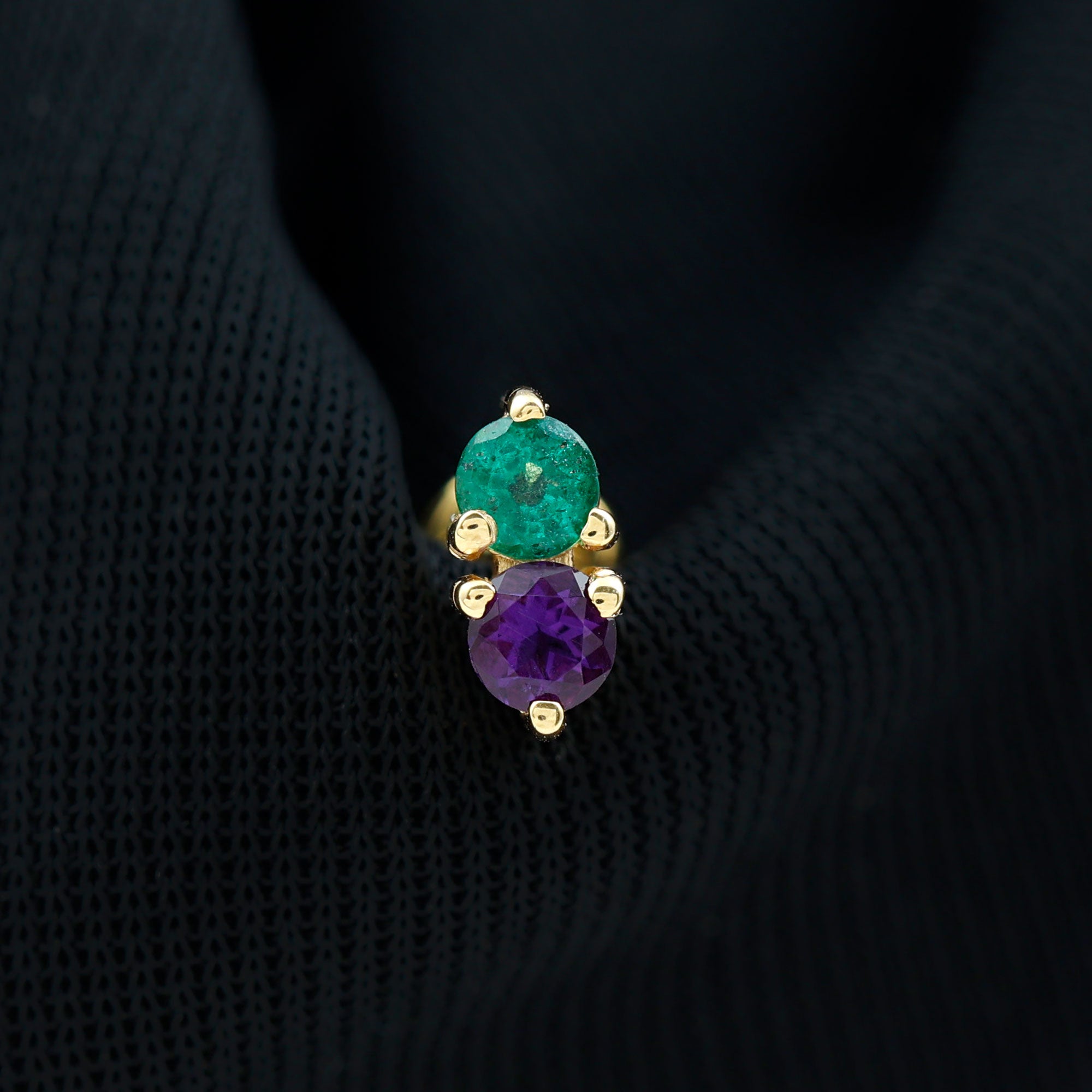 Real Amethyst and Emerald Earring for Helix Piercing AAA - Rosec Jewels