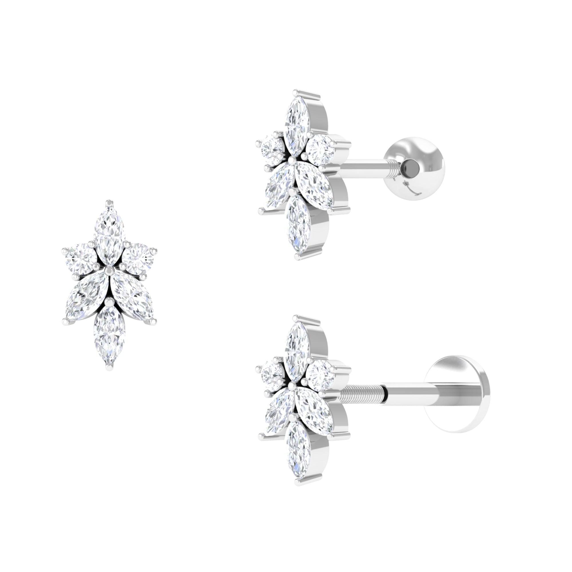Marquise and Round Moissanite Cluster Floral Earring Moissanite - ( D-VS1 ) - Color and Clarity - Rosec Jewels