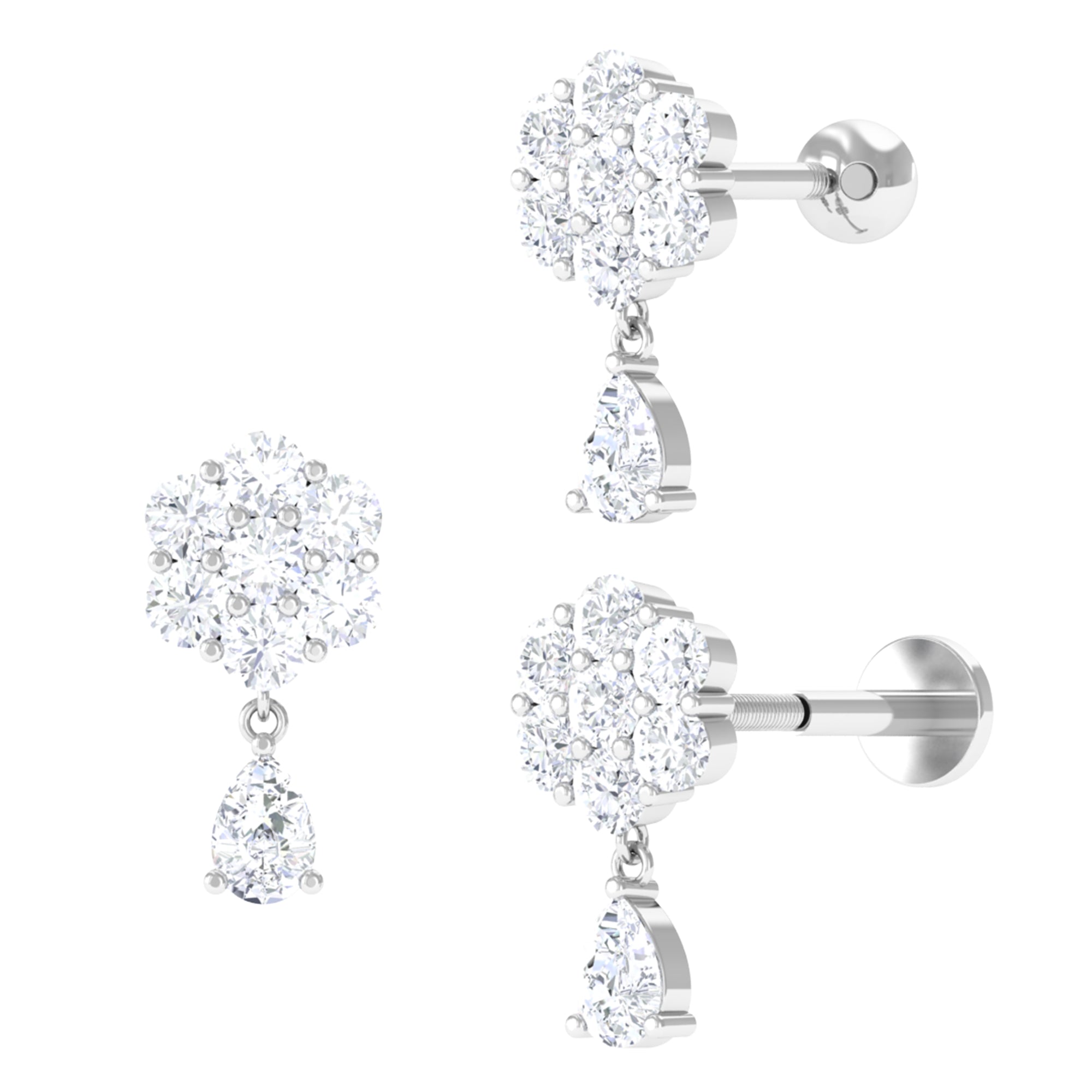 Moissanite Flower Gold Dangle Cartilage Earring Moissanite - ( D-VS1 ) - Color and Clarity - Rosec Jewels