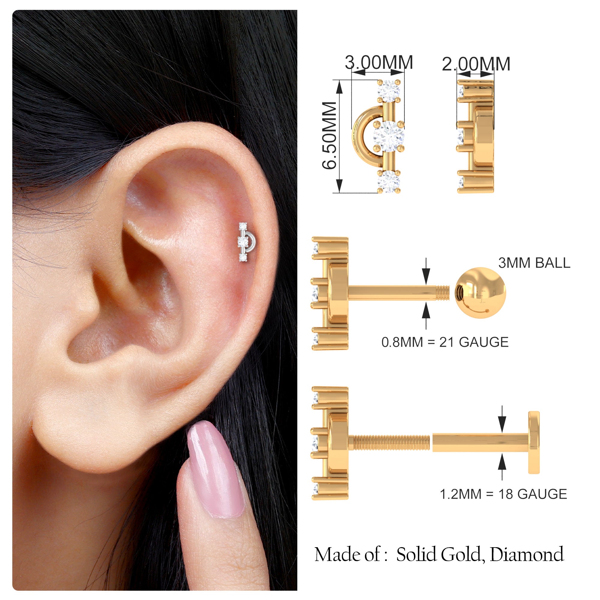 Tragus earrings gold clearance