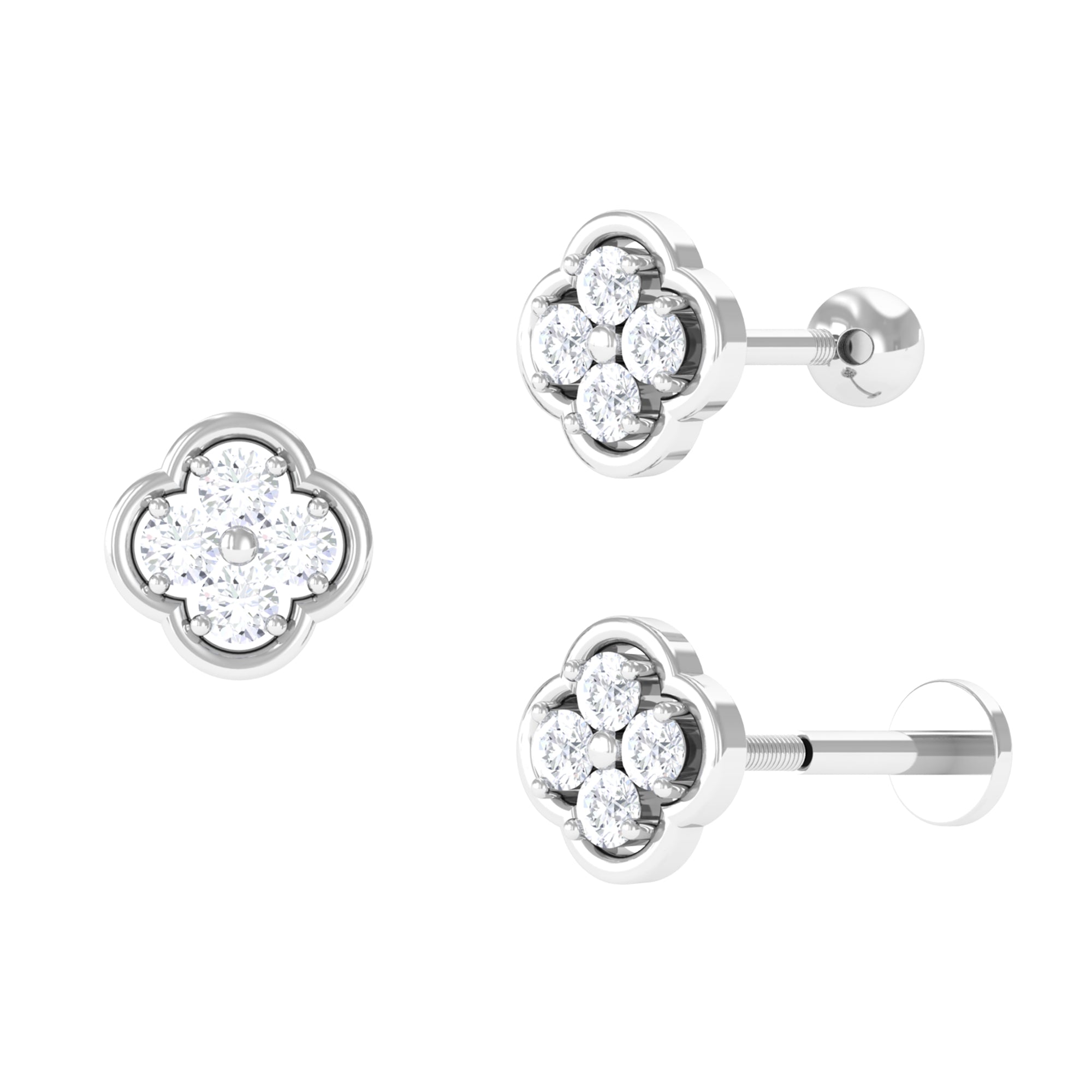 Moissanite Cluster Clover Earring for Helix Piercing Moissanite - ( D-VS1 ) - Color and Clarity - Rosec Jewels