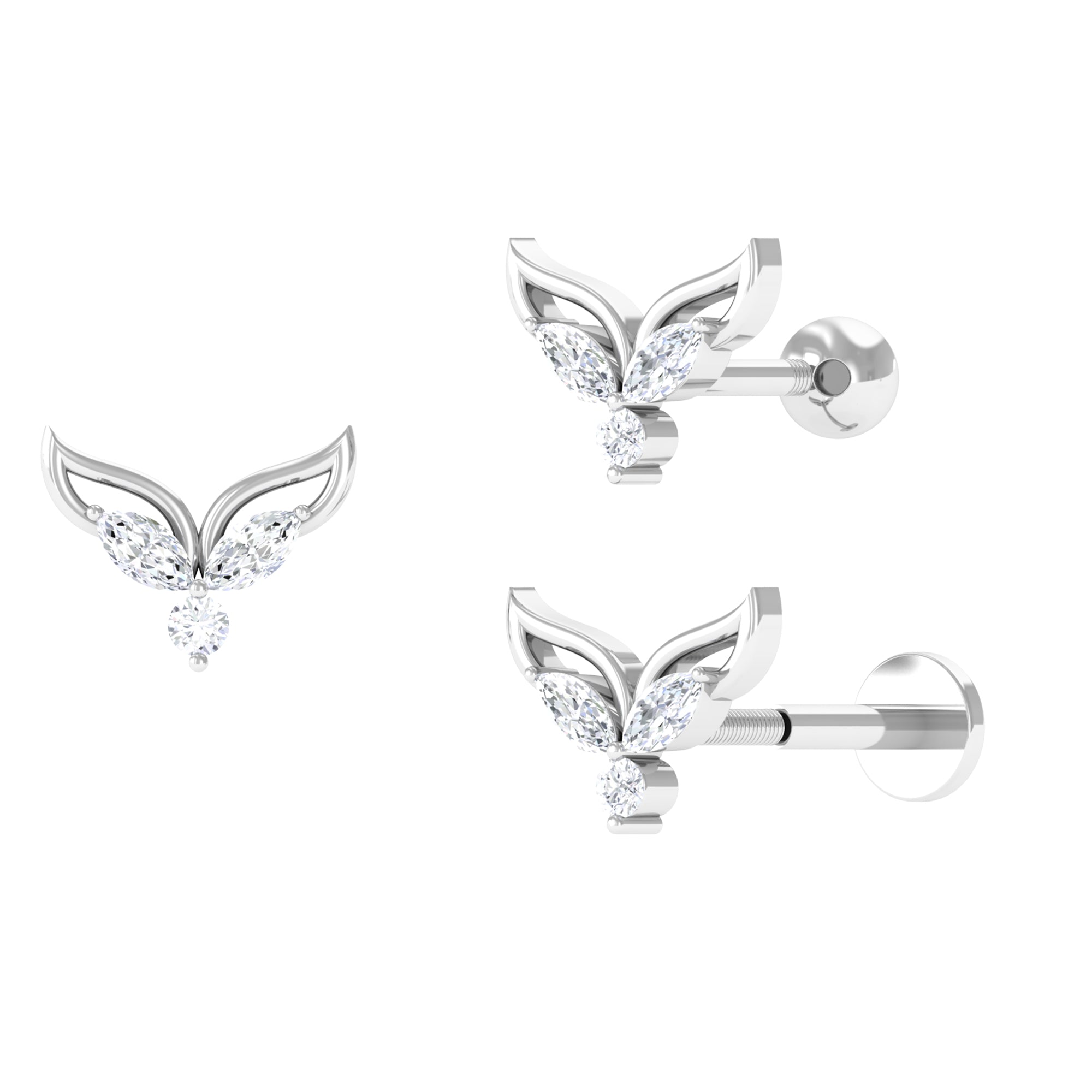 Marquise Moissanite Leaf Earring for Cartilage Piercing Moissanite - ( D-VS1 ) - Color and Clarity - Rosec Jewels