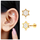 Round Moissanite Star Earring for Cartilage Piercing D-VS1 - Rosec Jewels