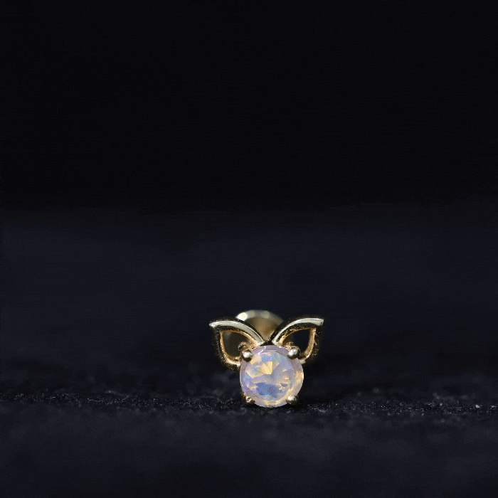 Round Ethiopian Opal Cute Cat Cartilage Earring AAA - Rosec Jewels