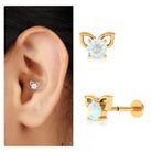 Round Ethiopian Opal Cute Cat Cartilage Earring AAA - Rosec Jewels