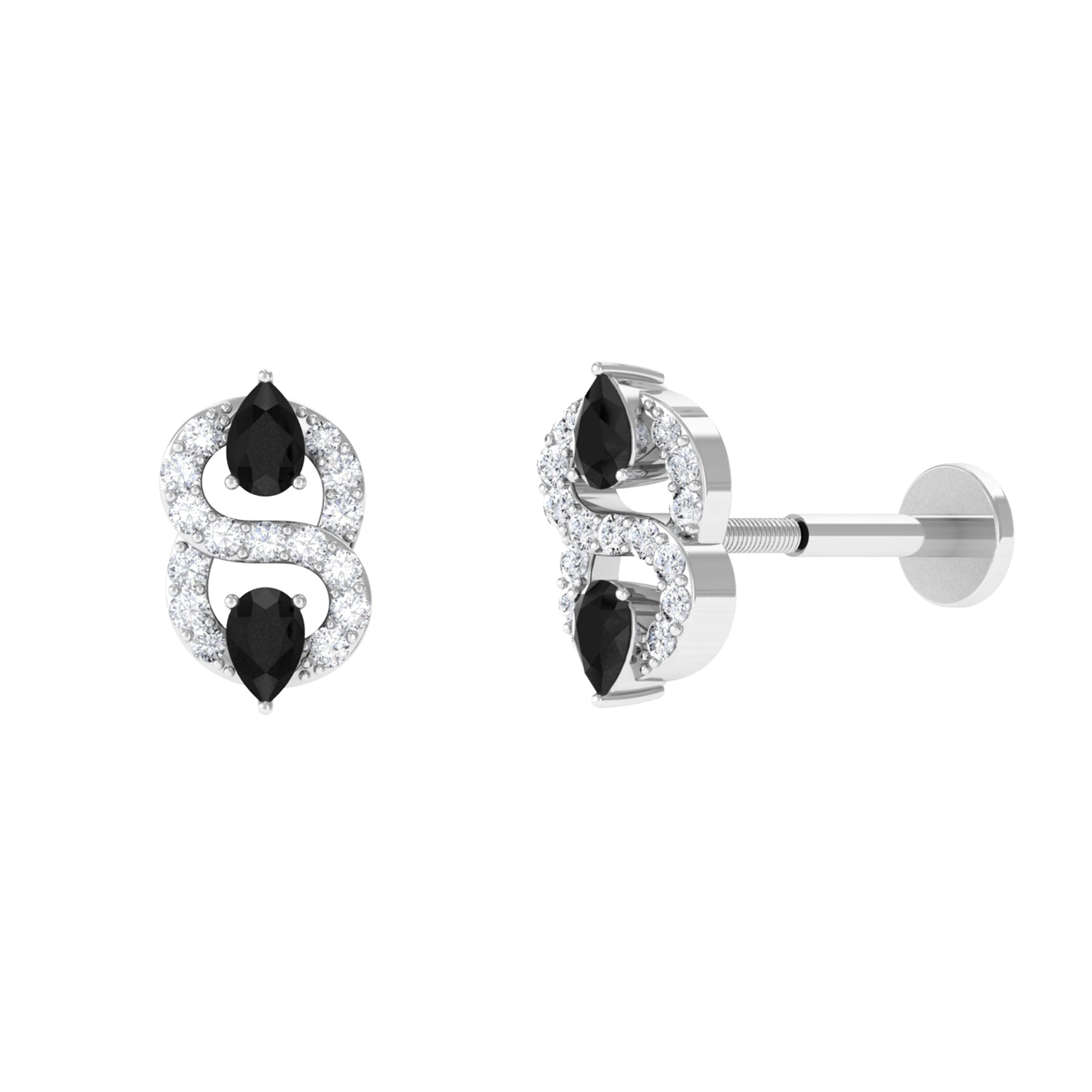 Pear Black Onyx and Moissanite Infinity Helix Earring Black Onyx - ( AAA ) - Quality - Rosec Jewels