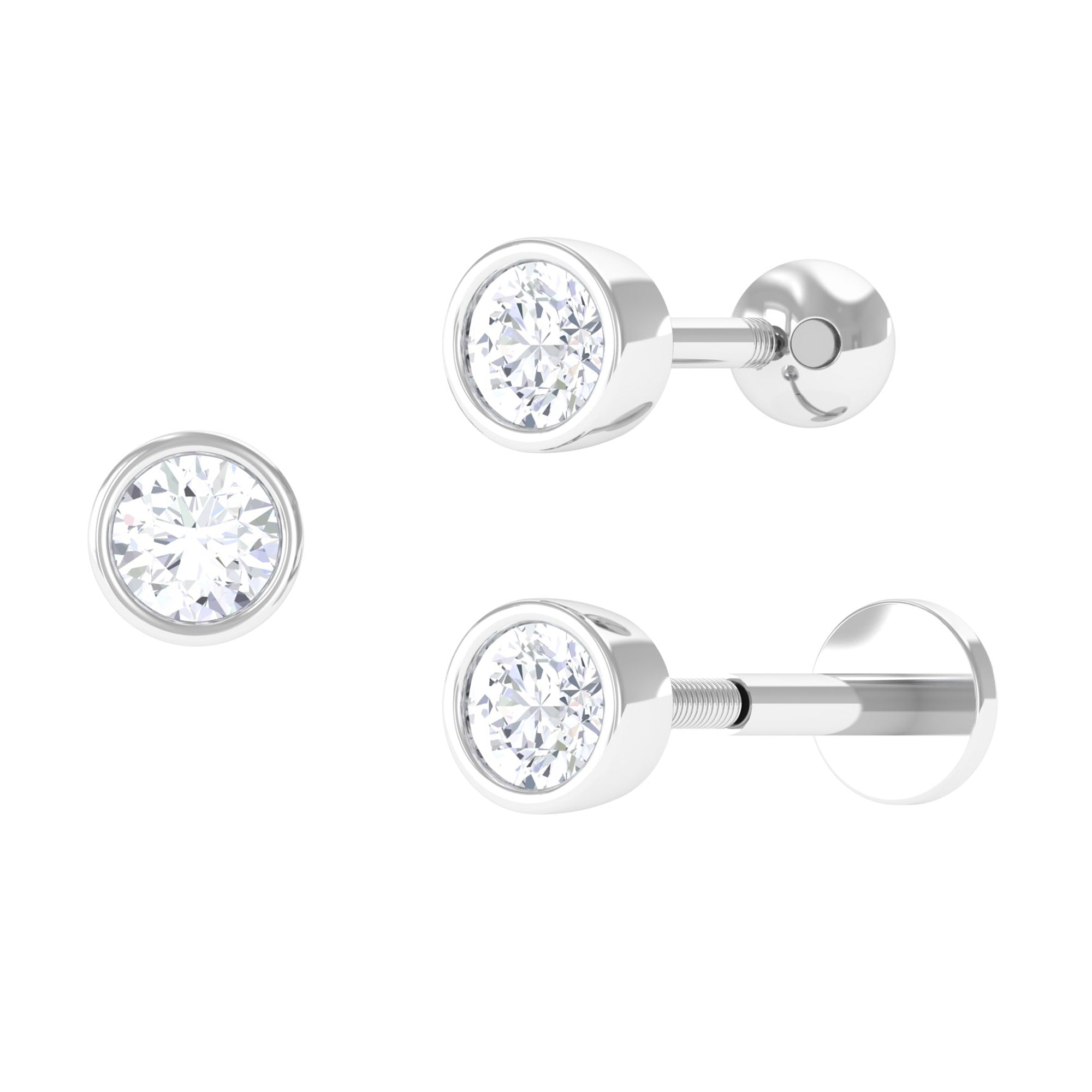 Dainty Moissanite Conch Cartilage Earring in Bezel Setting Moissanite - ( D-VS1 ) - Color and Clarity - Rosec Jewels