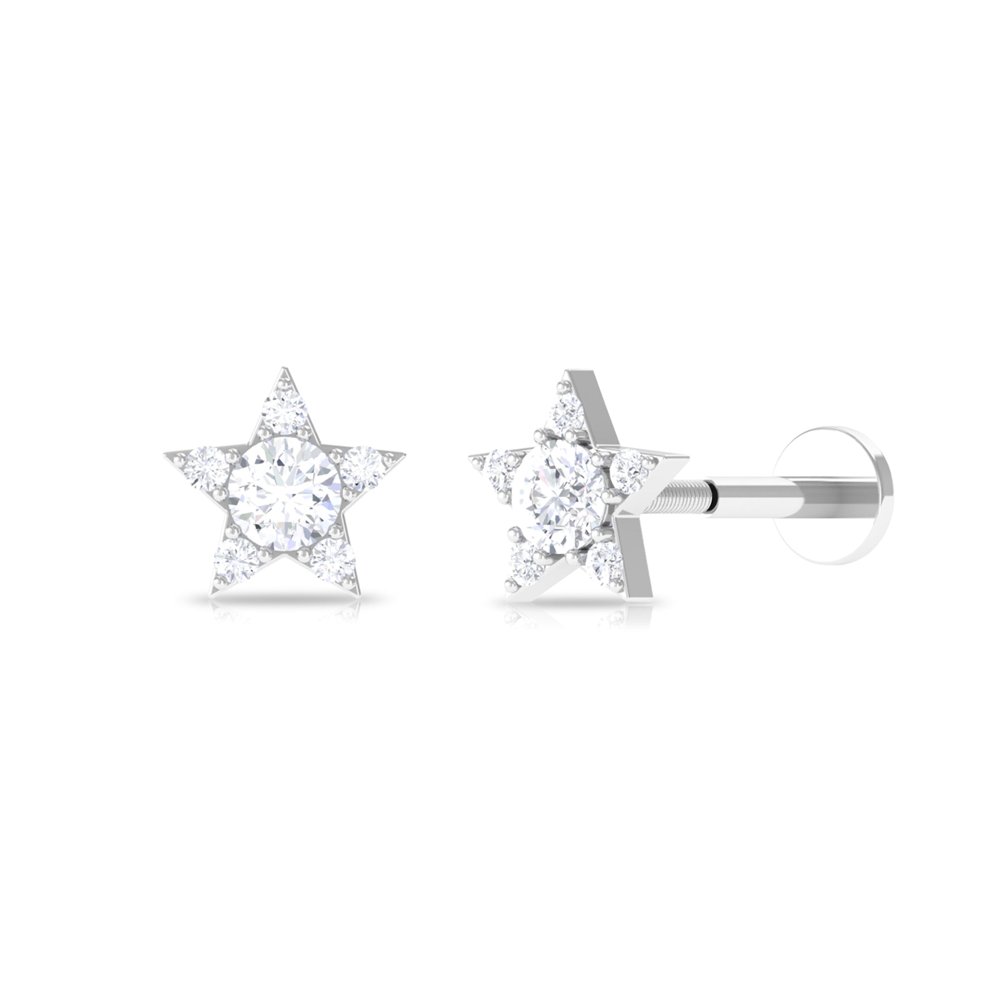 Moissanite Star Earring for Helix Piercing Moissanite - ( D-VS1 ) - Color and Clarity - Rosec Jewels