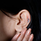 Three Diamond Curved Helix Earring in Bezel Setting Natural - ( HI-SI ) - Rosec Jewels
