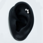 Three Diamond Curved Helix Earring in Bezel Setting Natural - ( HI-SI ) - Rosec Jewels
