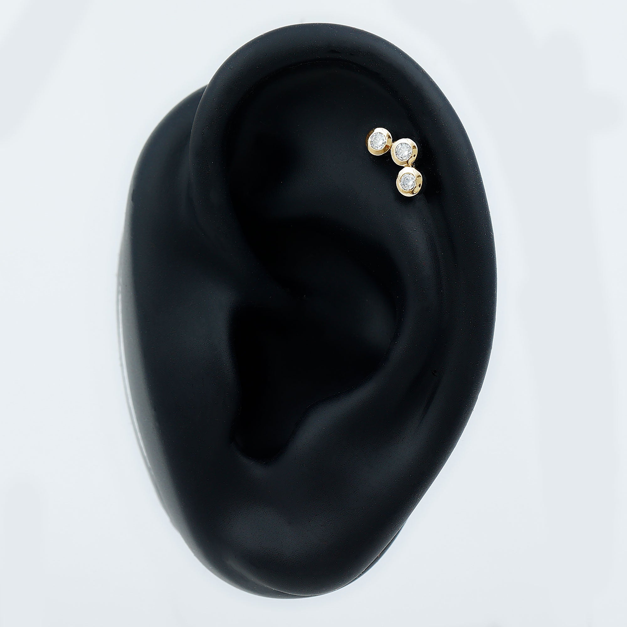 Three Diamond Curved Helix Earring in Bezel Setting Natural - ( HI-SI ) - Rosec Jewels