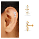 Diamond 3 Star Crawler Earring for Cartilage Piercing Natural - ( HI-SI ) - Rosec Jewels