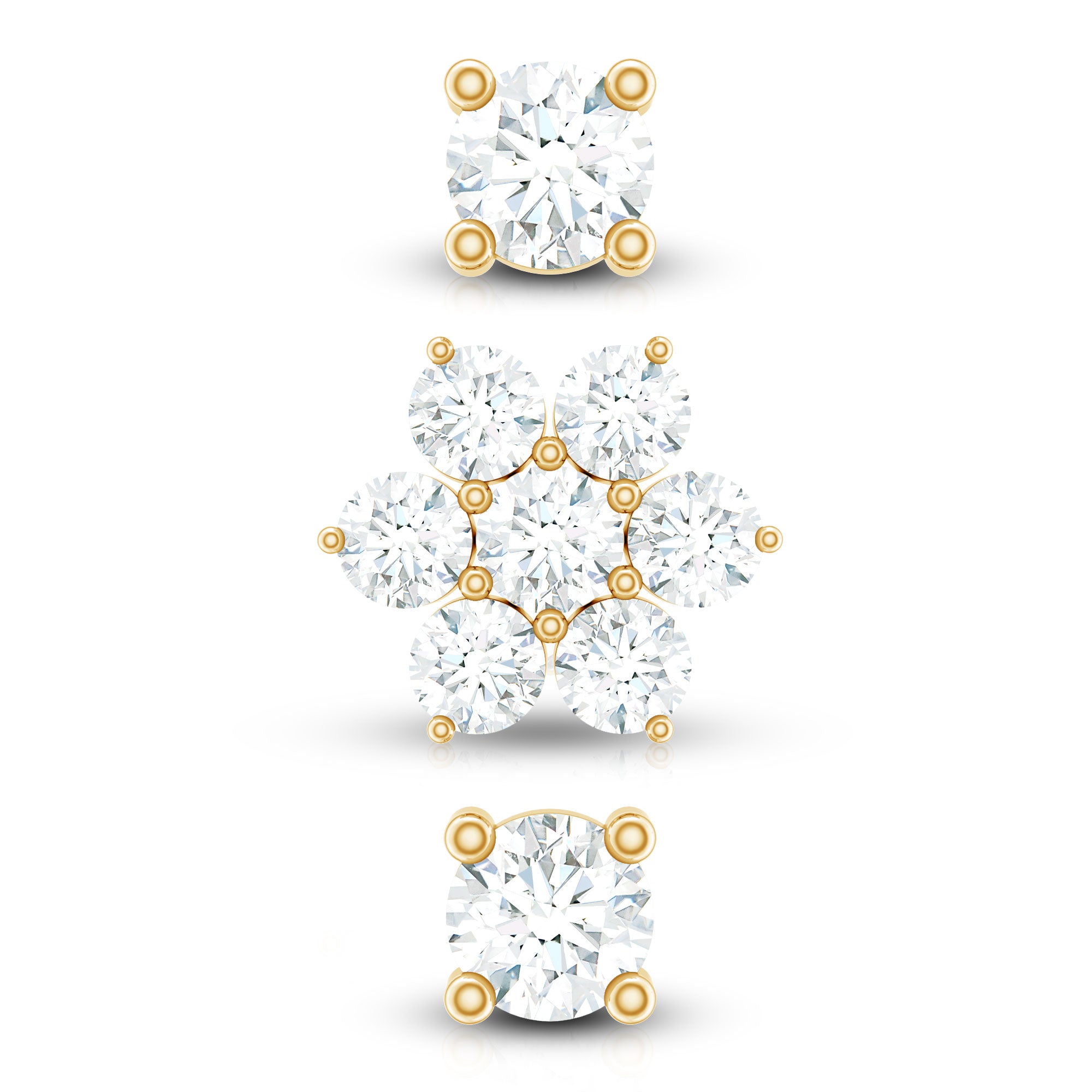 Certified Diamond Flower Helix Earring Set of 3