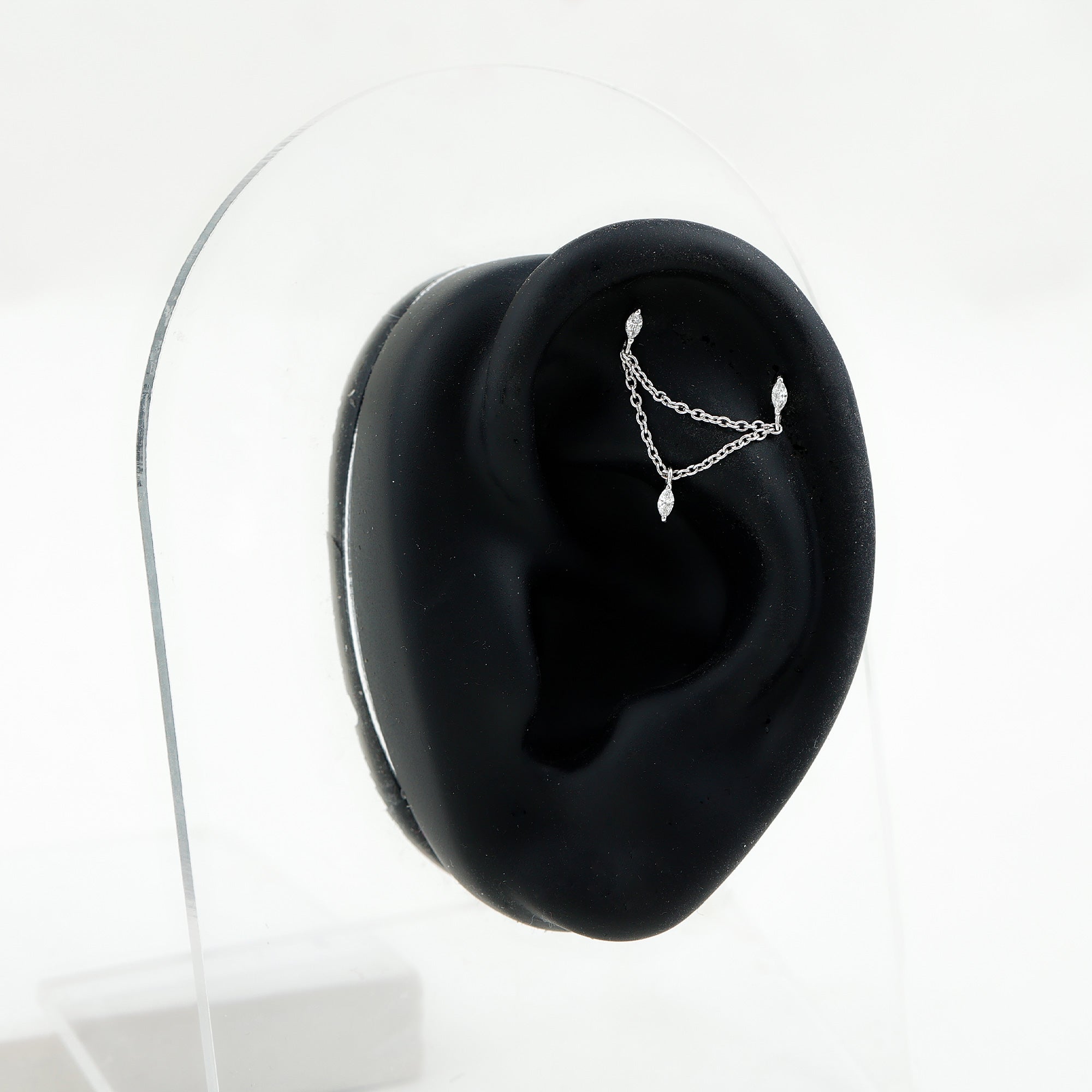 Marquise Diamond Double Piercing Earring with Dangling Chain Lab - ( EF-VS ) - Rosec Jewels
