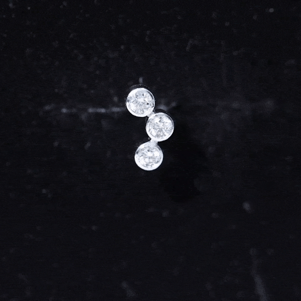 Three Diamond Curved Helix Earring in Bezel Setting Lab - ( EF-VS ) - Rosec Jewels