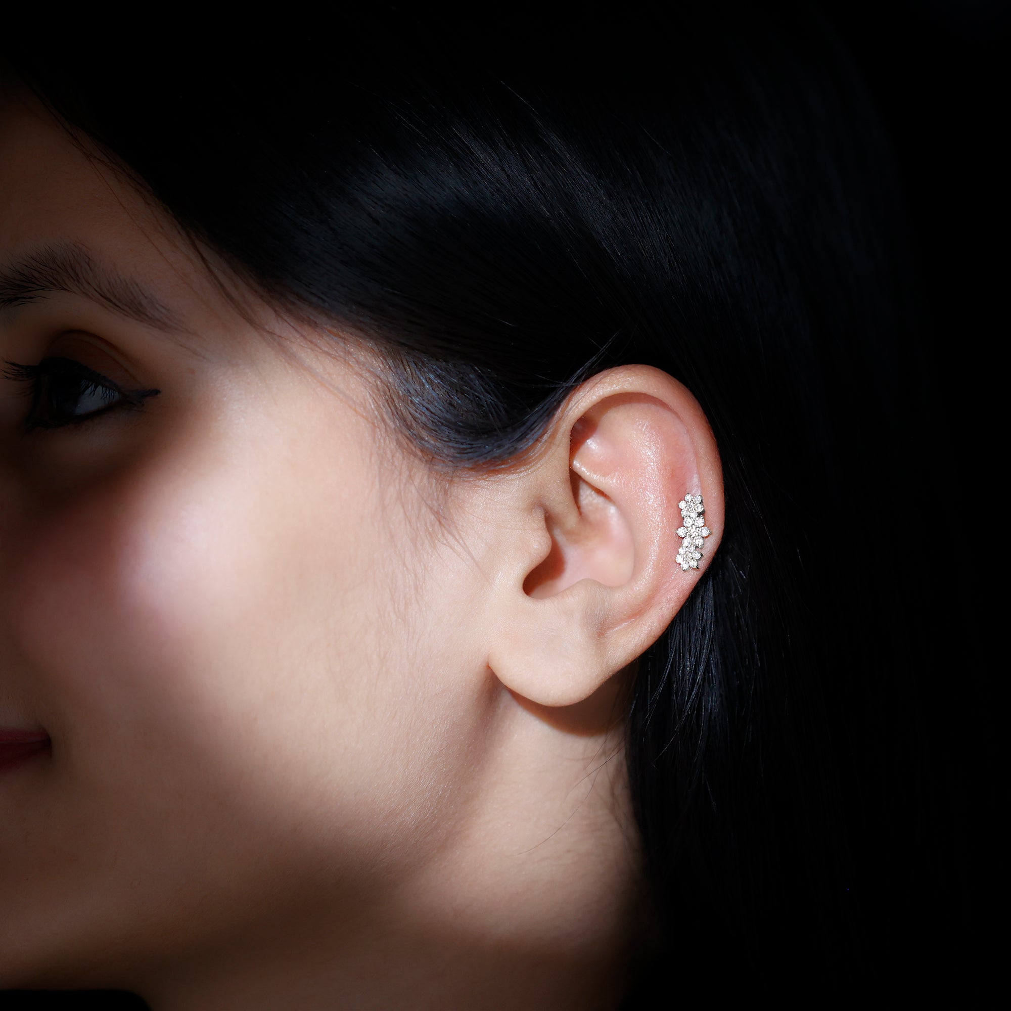 Certified Diamond Flower Crawler Cartilage Earring Lab - ( EF-VS ) - Rosec Jewels