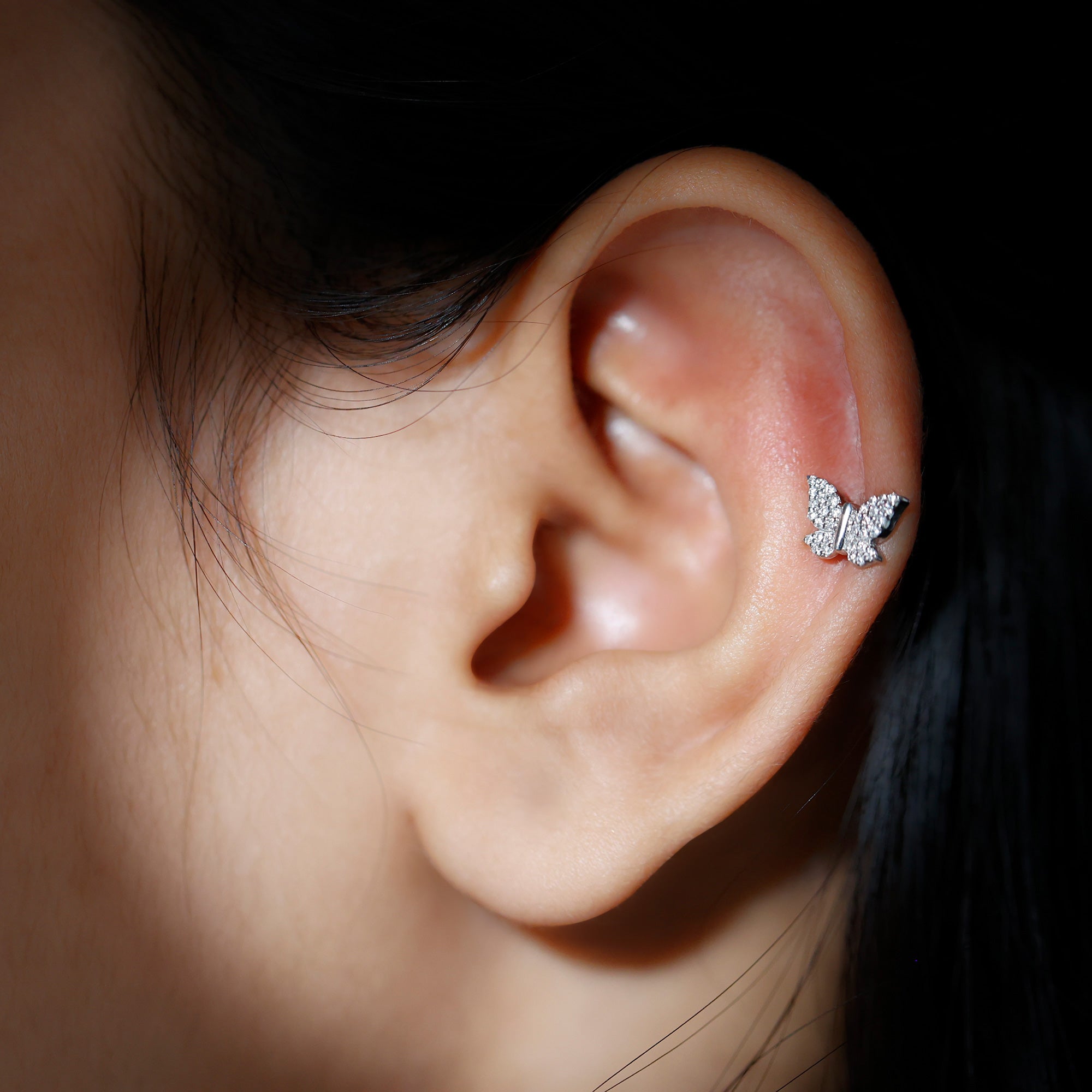 Certified Diamond Butterfly Cartilage Earring Lab - ( EF-VS ) - Rosec Jewels