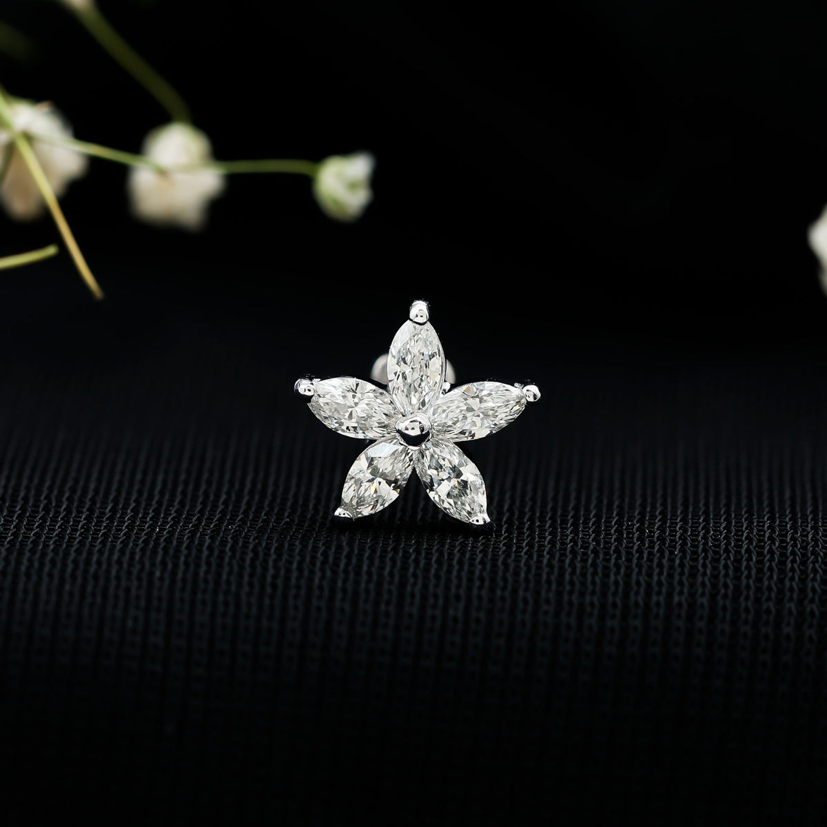 Marquise Diamond Floral Upper Lobe Earring Lab - ( EF-VS ) - Rosec Jewels