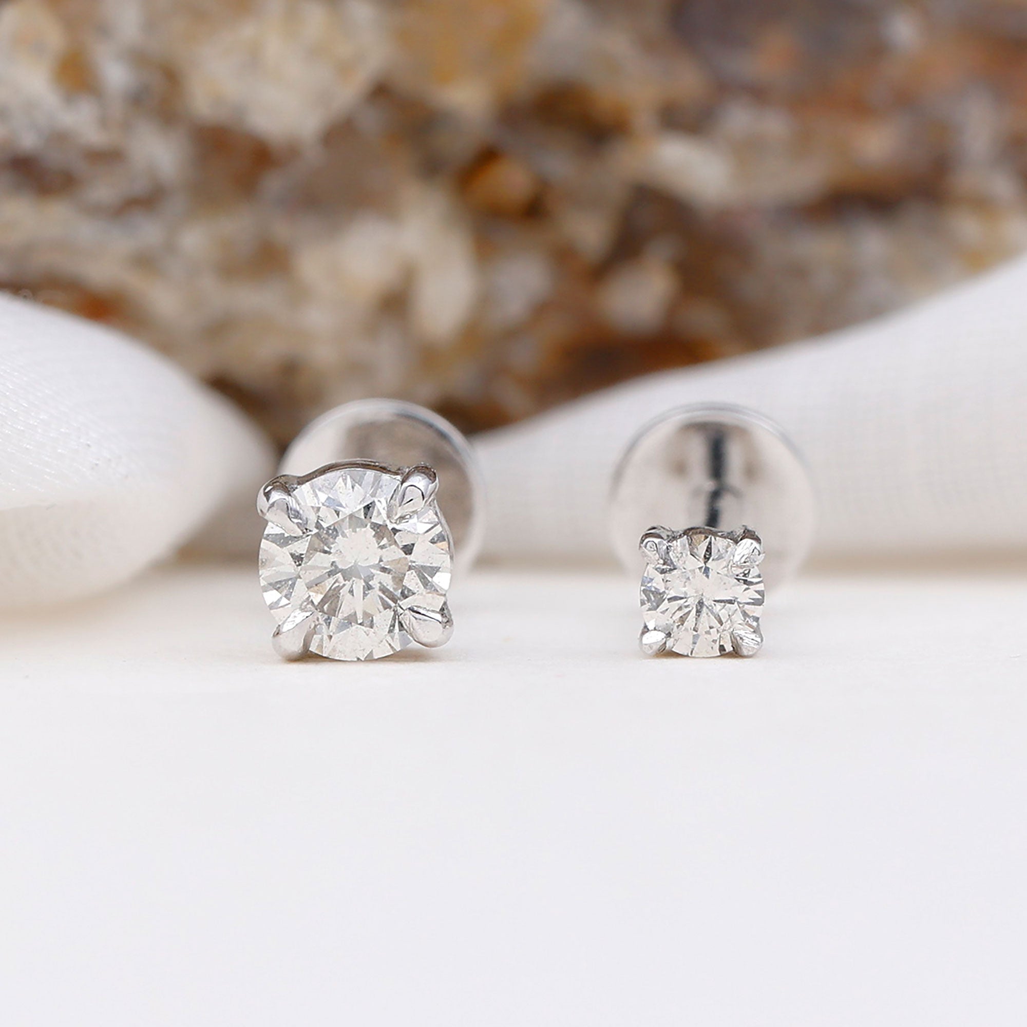 Rosec Jewels-Brilliant Cut Diamond Solitaire Earring Set for Helix Piercing