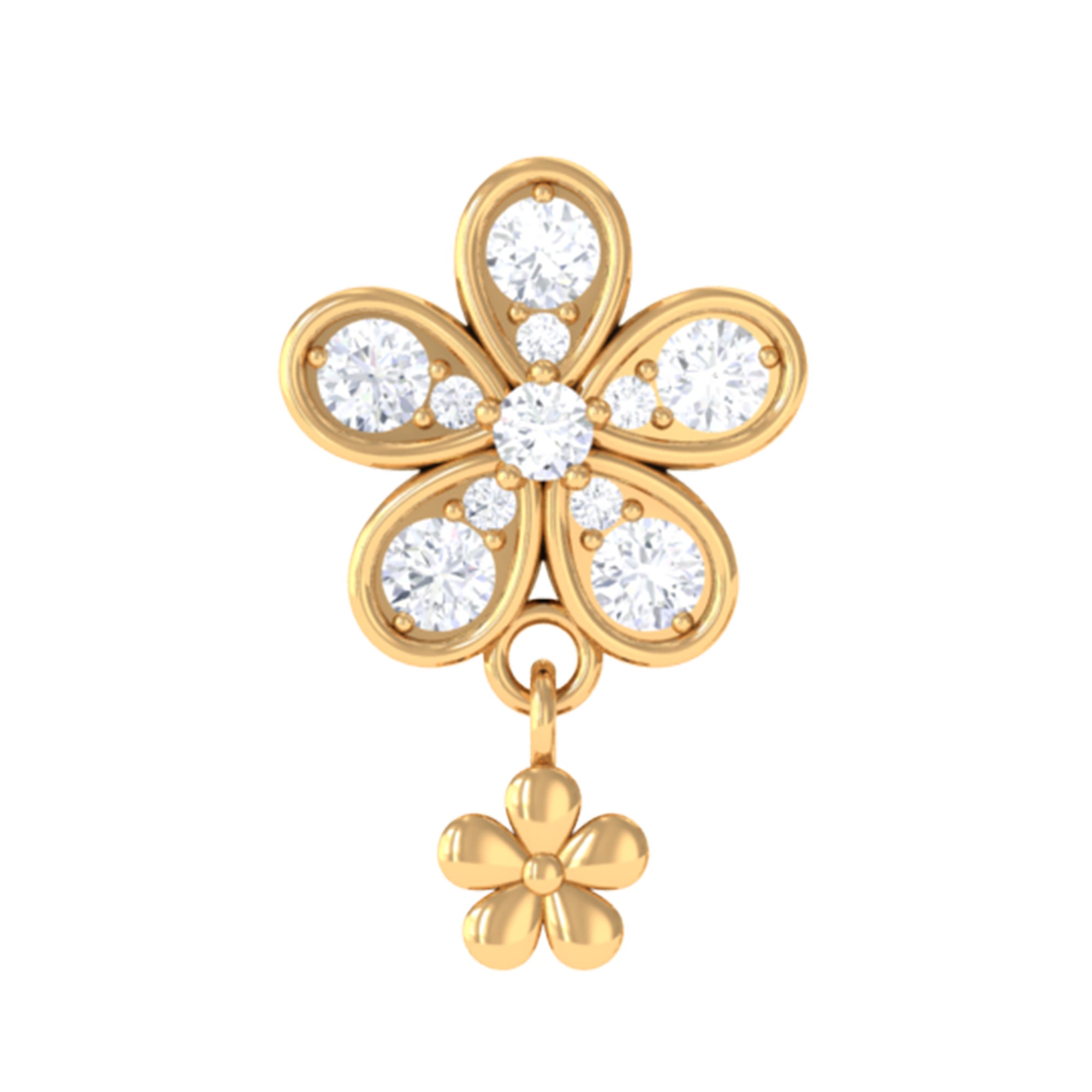 Rosec Jewels-Certified Diamond Flower Helix Drop Earring