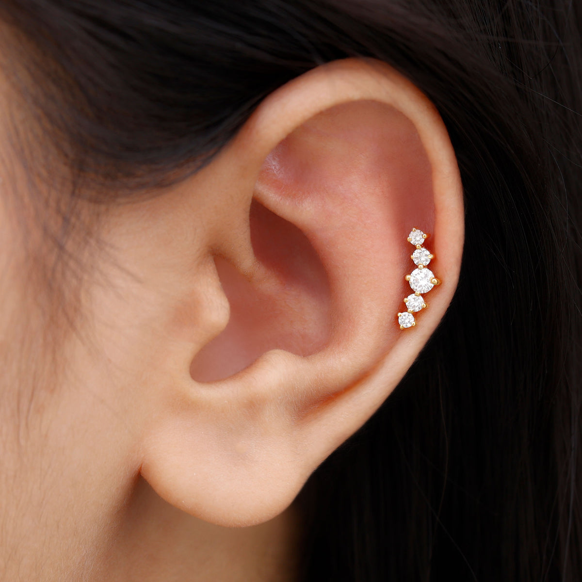 Graduated Style Diamond Crawler Earring for Women Lab - ( EF-VS ) - Rosec Jewels