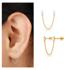 Pear Moissanite Double Piercing Earring with Dangling Chain D-VS1 - Rosec Jewels