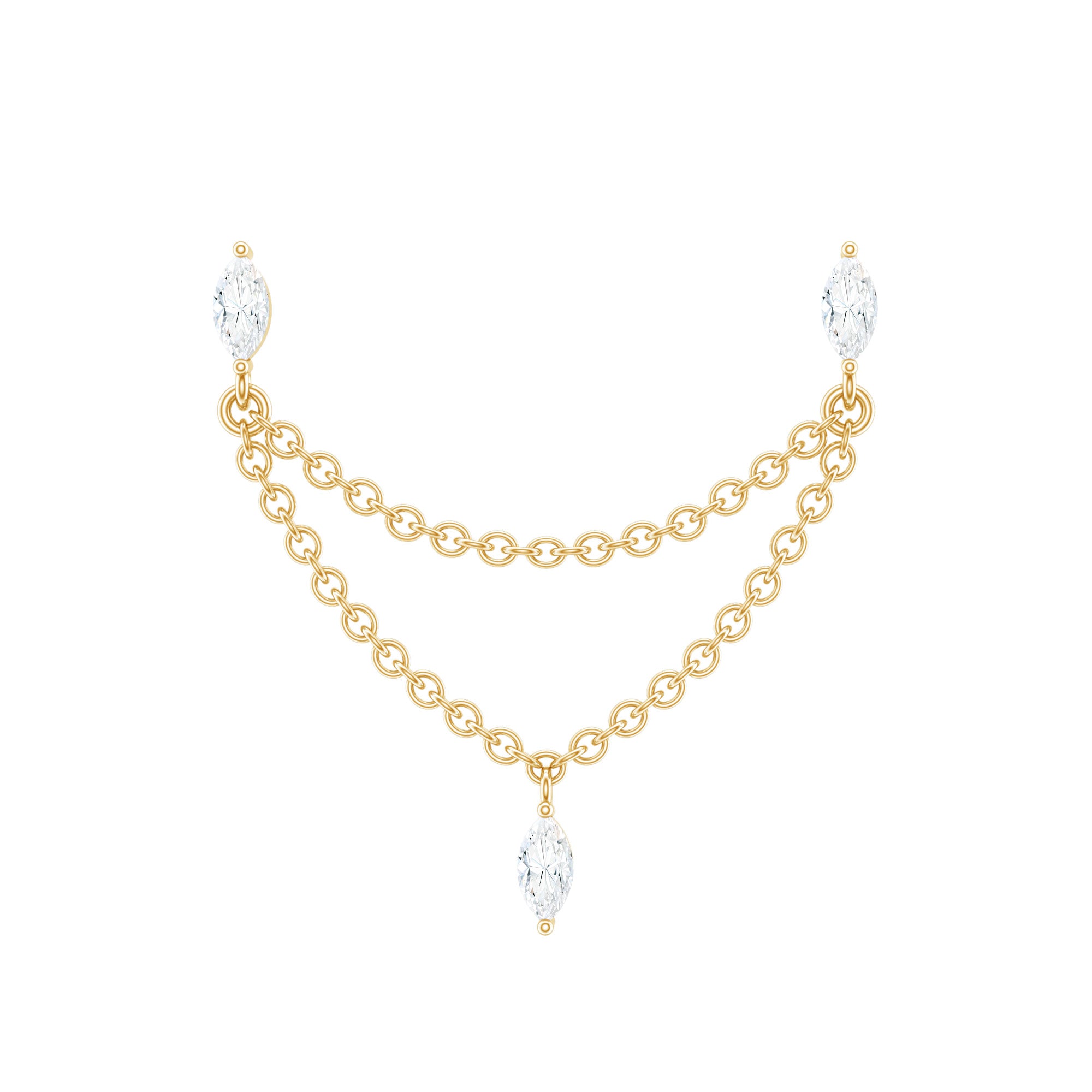 Marquise Moissanite Double Chain Earring in Gold