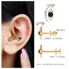 Dainty Black Onyx and Diamond Arrow Tragus Earring AAA - Rosec Jewels