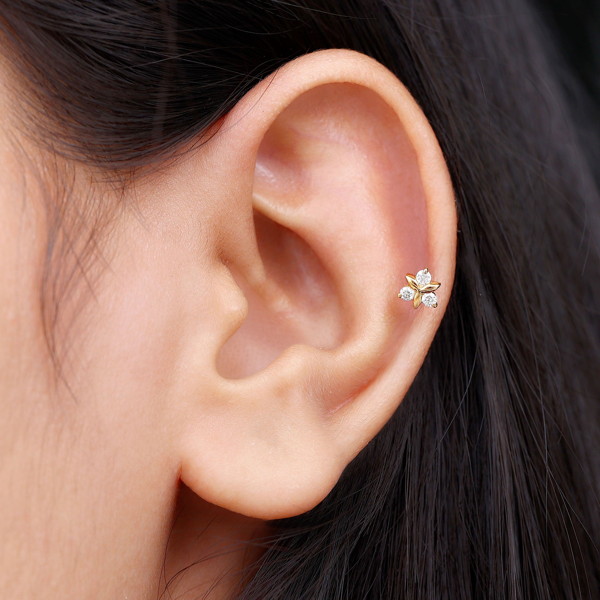 Brilliant Cut Diamond Floral Earring for Conch Piercing – Rosec Jewels