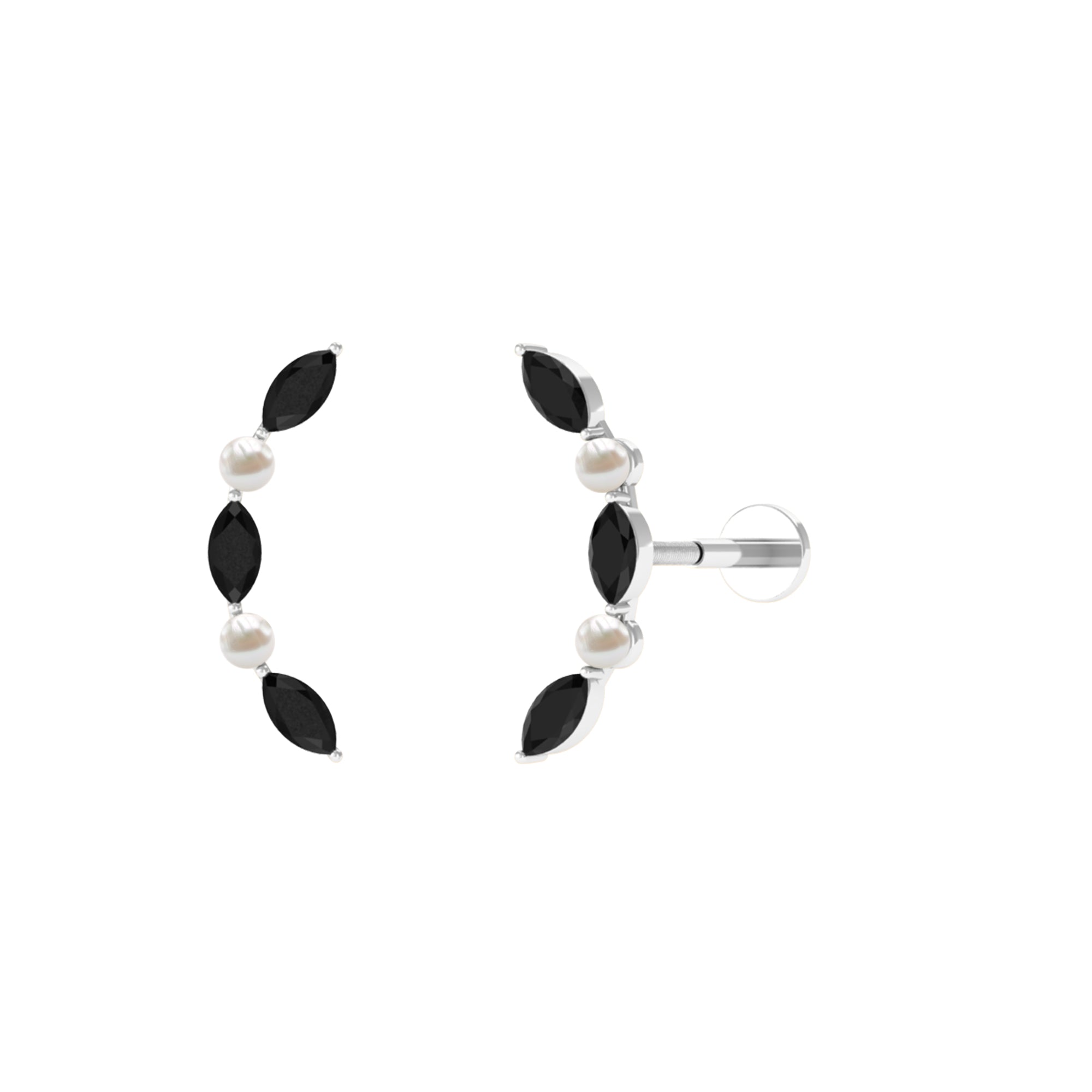 Marquise Black Onyx Crawler Earring with Freshwater Pearl Freshwater Pearl - ( AAA ) - Quality - Rosec Jewels