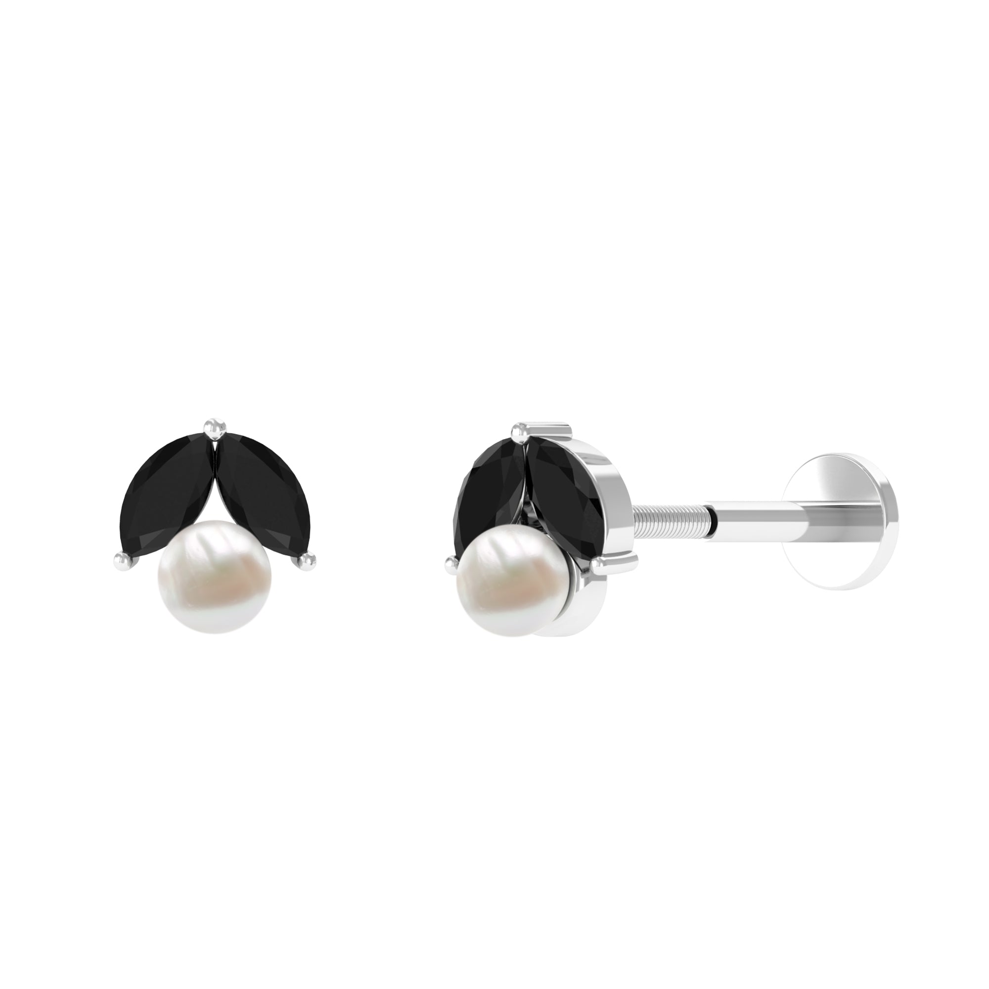 Black Diamond and Freshwater Pearl Cartilage Earring Freshwater Pearl - ( AAA ) - Quality - Rosec Jewels