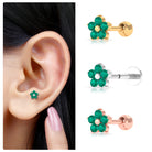 Natural Green Emerald Flower Conch Earring AAA - Rosec Jewels