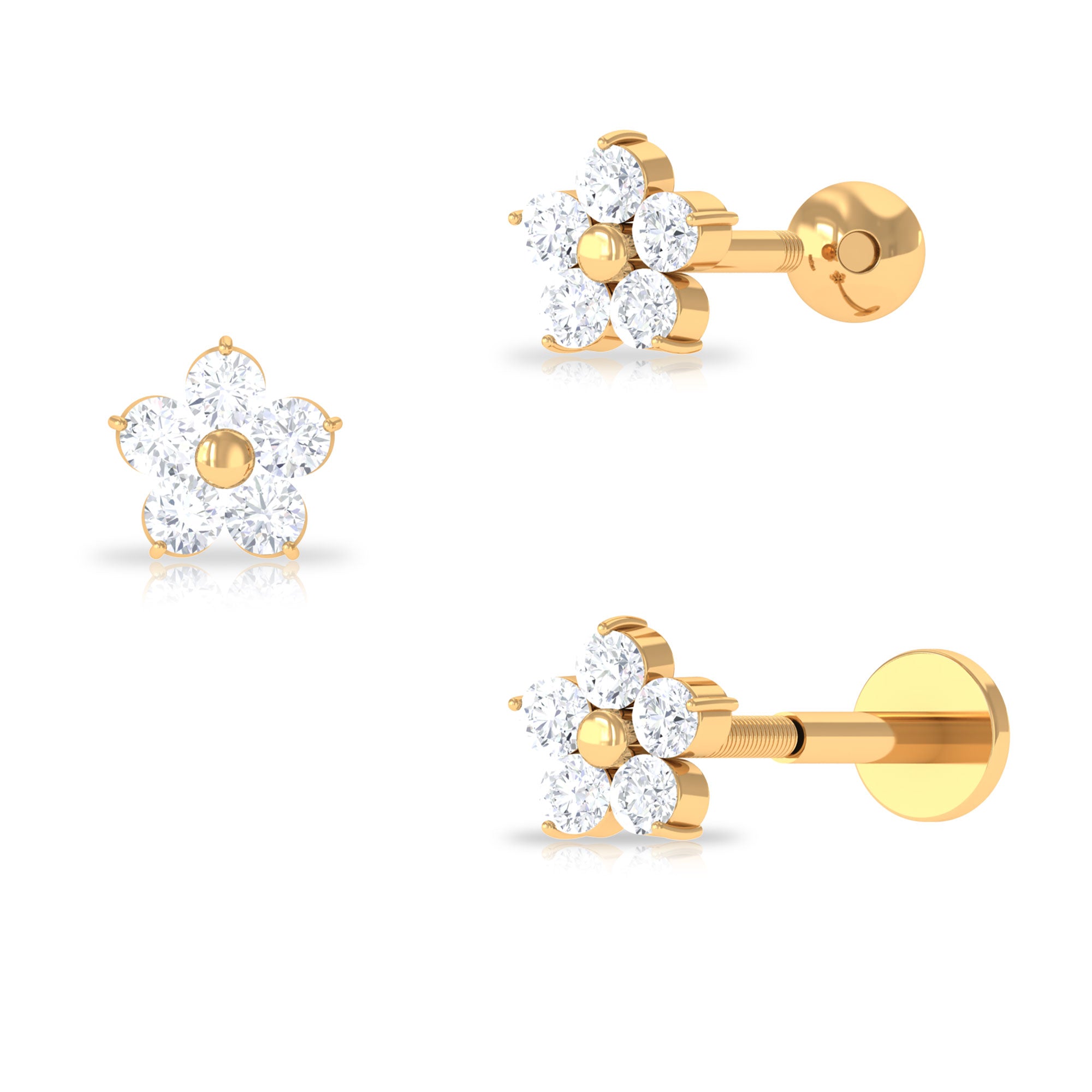Dainty Moissanite Gold Flower Tragus Earring Moissanite - ( D-VS1 ) - Color and Clarity - Rosec Jewels