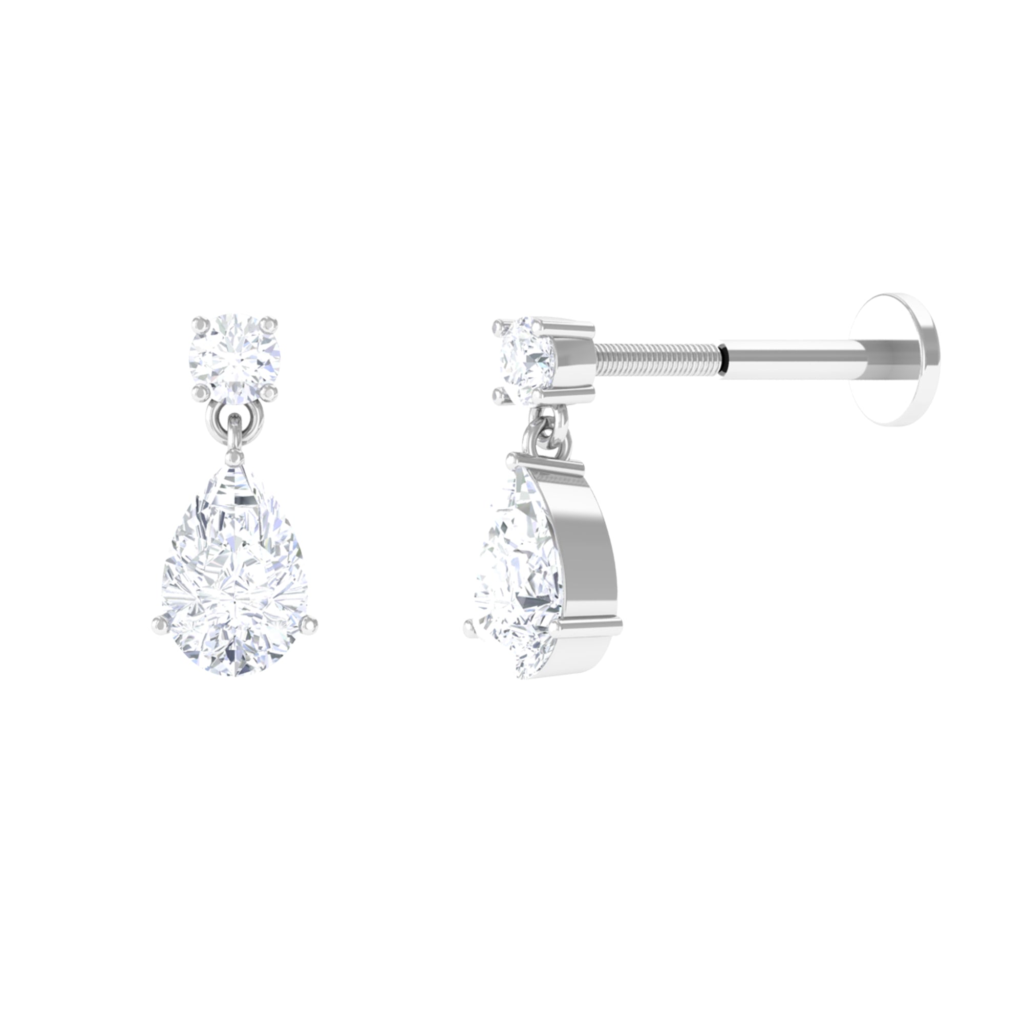 Certified Moissanite Teardrop Cartilage Earring Moissanite - ( D-VS1 ) - Color and Clarity - Rosec Jewels
