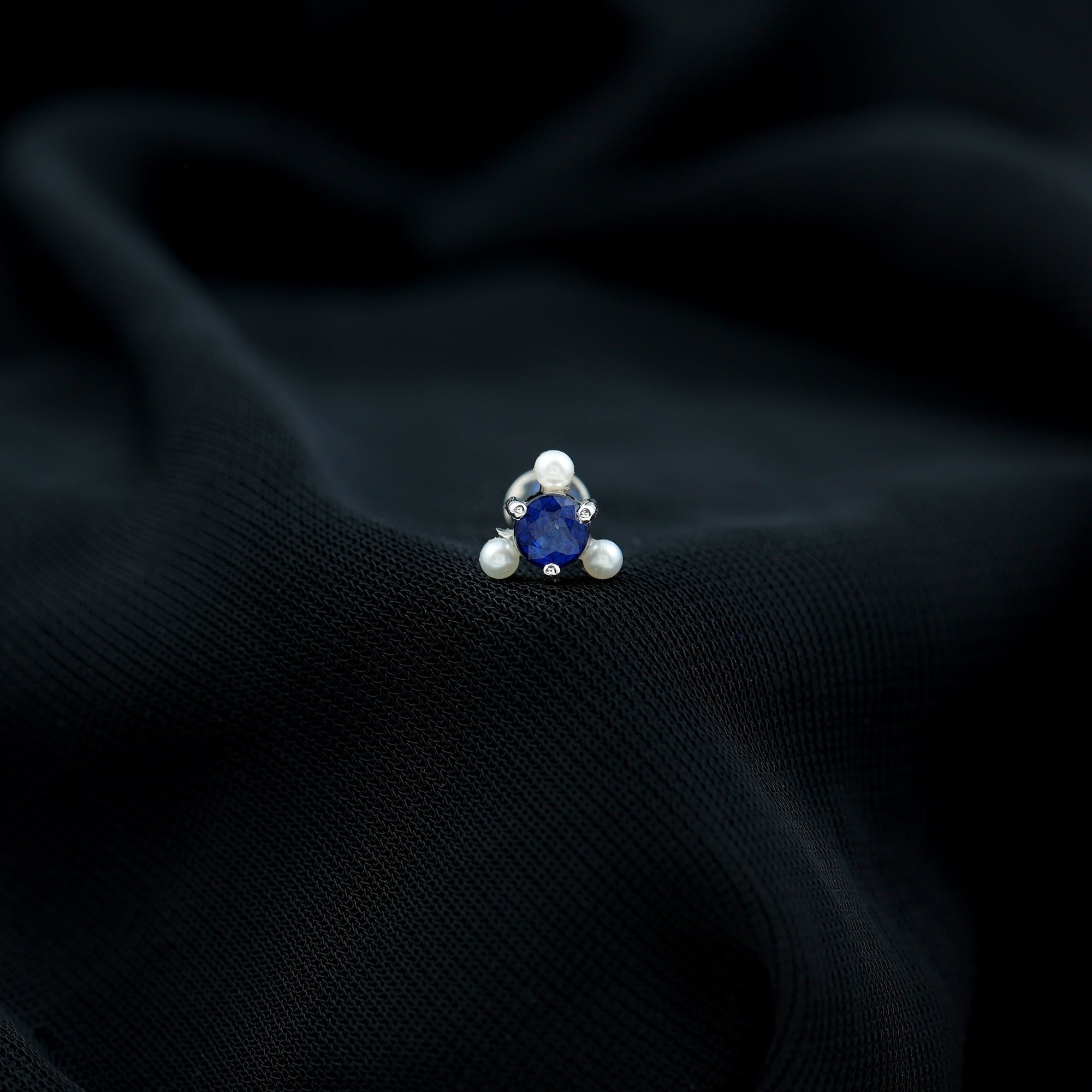 Blue Sapphire and Freshwater Pearl Cartilage Earring AAA - Rosec Jewels