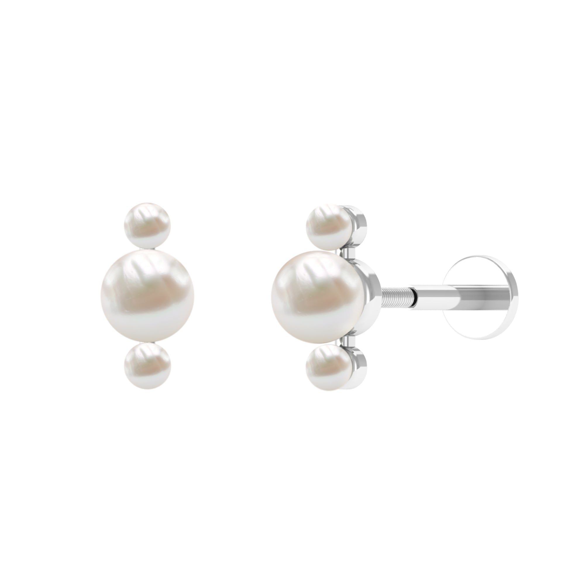 Real Freshwater Pearl Three Stone Helix Earring Freshwater Pearl - ( AAA ) - Quality - Rosec Jewels