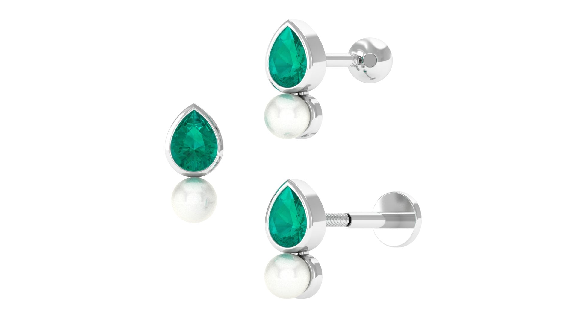 Pear Emerald and Freshwater Pearl Helix Earring Emerald - ( AAA ) - Quality - Rosec Jewels